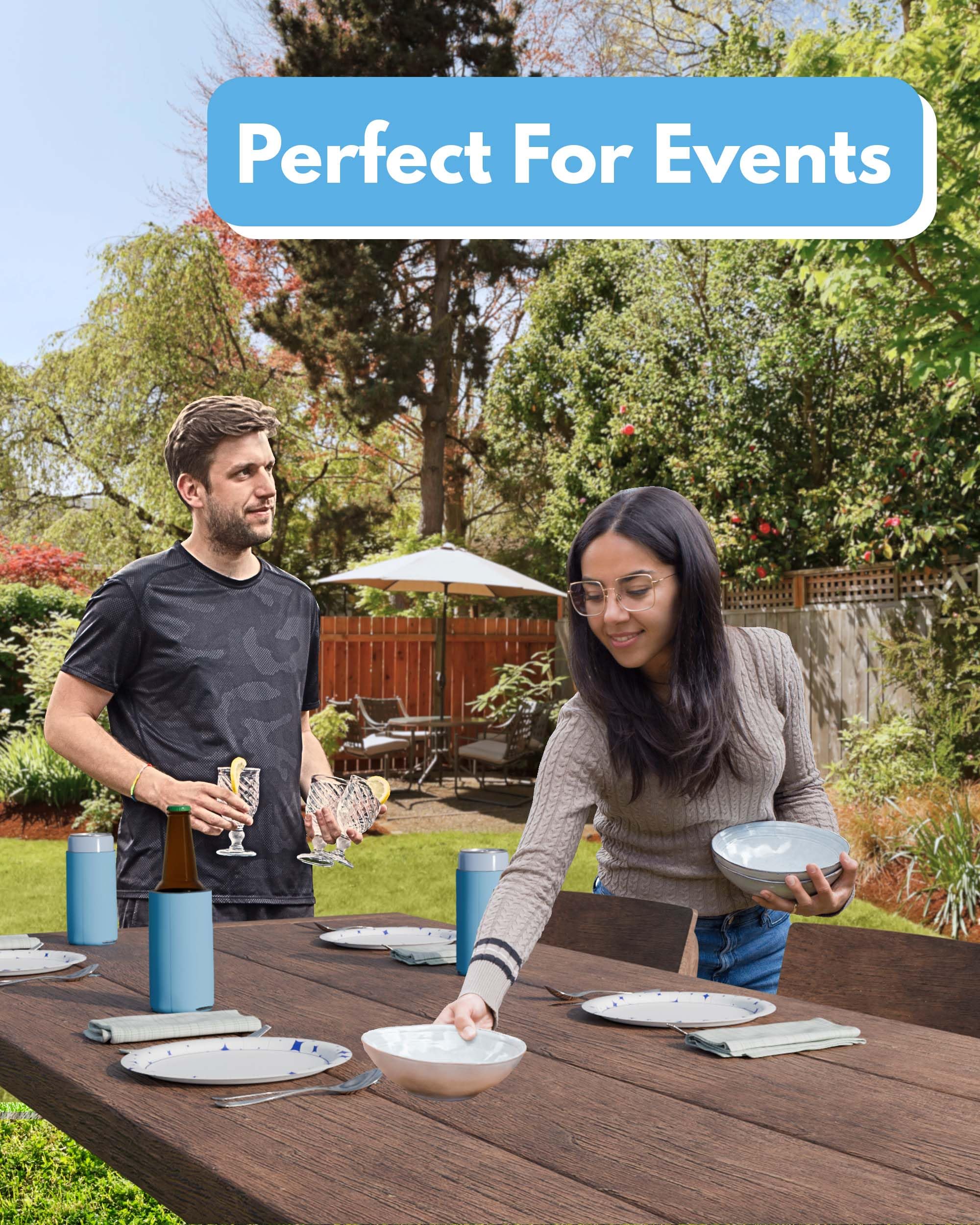 PartyPrints 200 Pack Slim Can Cooler Sleeves - Plain Blue Blank Sublimation Coolers for Beer Bottles & 12oz Tall Cans | Customizable Collapsible Insulated Drink Sleeves | Perfect for Parties, BBQs, Tailgating & Outdoor Events
