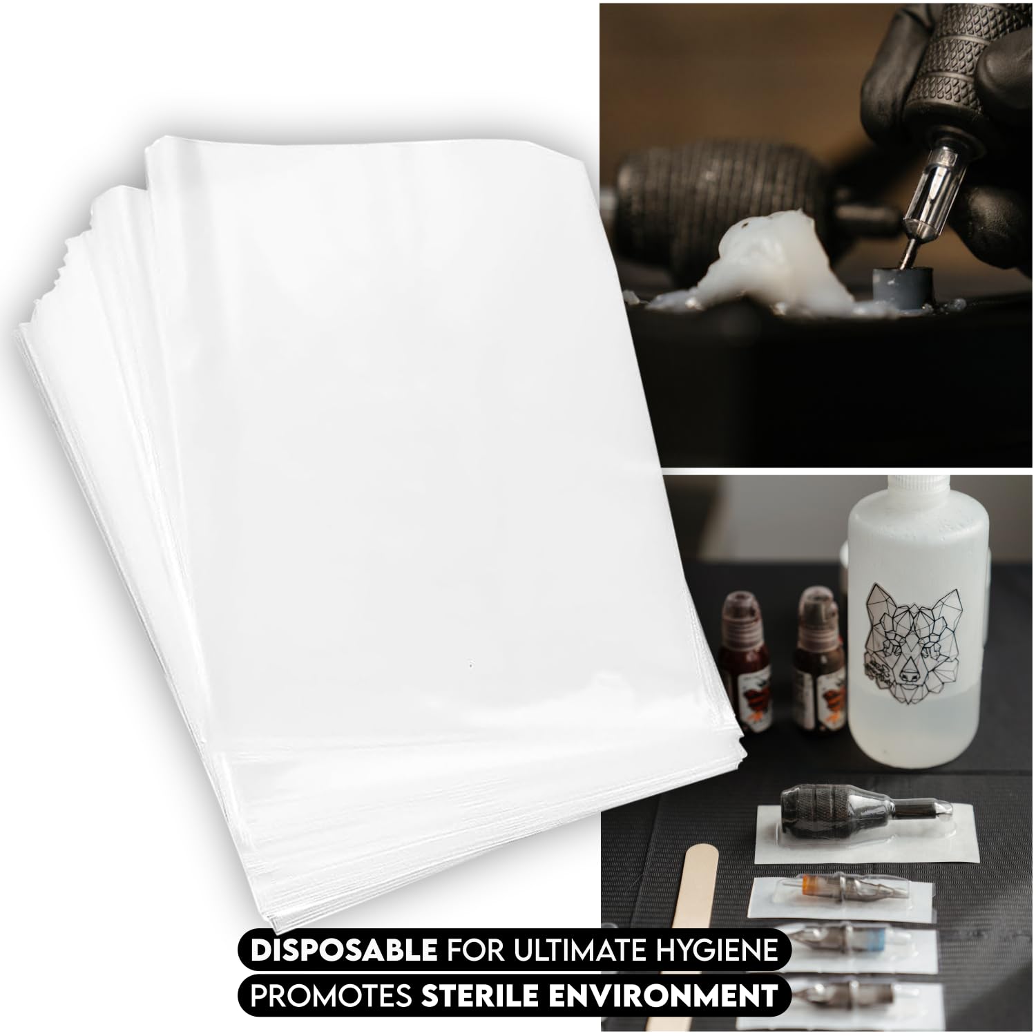 250 pcs Tattoo Wash Bottle Covers - Disposable Wash Bottle Sleeves & Bags for Tattoo Artists - Hygienic Dispenser Box for Tattoo Studio Supplies (Ideal for Ink Storage, Needle Cleaning & Tattoo Aftercare)
