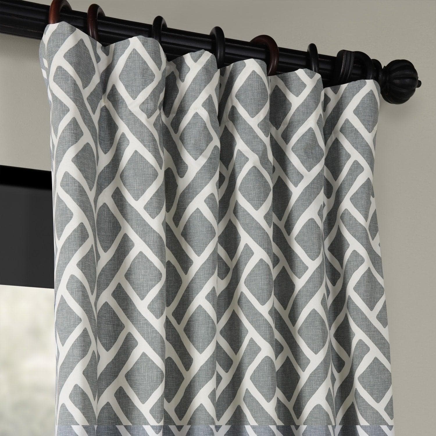 Martinique Grey Geometric Printed Cotton Blackout Curtains for Bedroom & Living Room - Modern Window Treatment for Light Control & Privacy