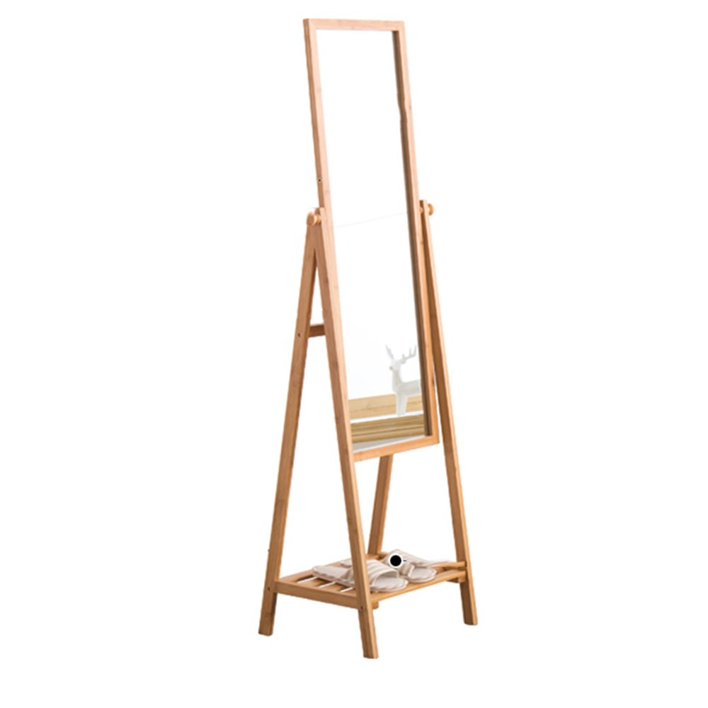 Xiao Jian Wooden Coat Rack with Full-Length Mirror - Bamboo Standing Dressing Mirror & Multifunctional Storage Rack for Bedroom, Entryway, or Closet Organization