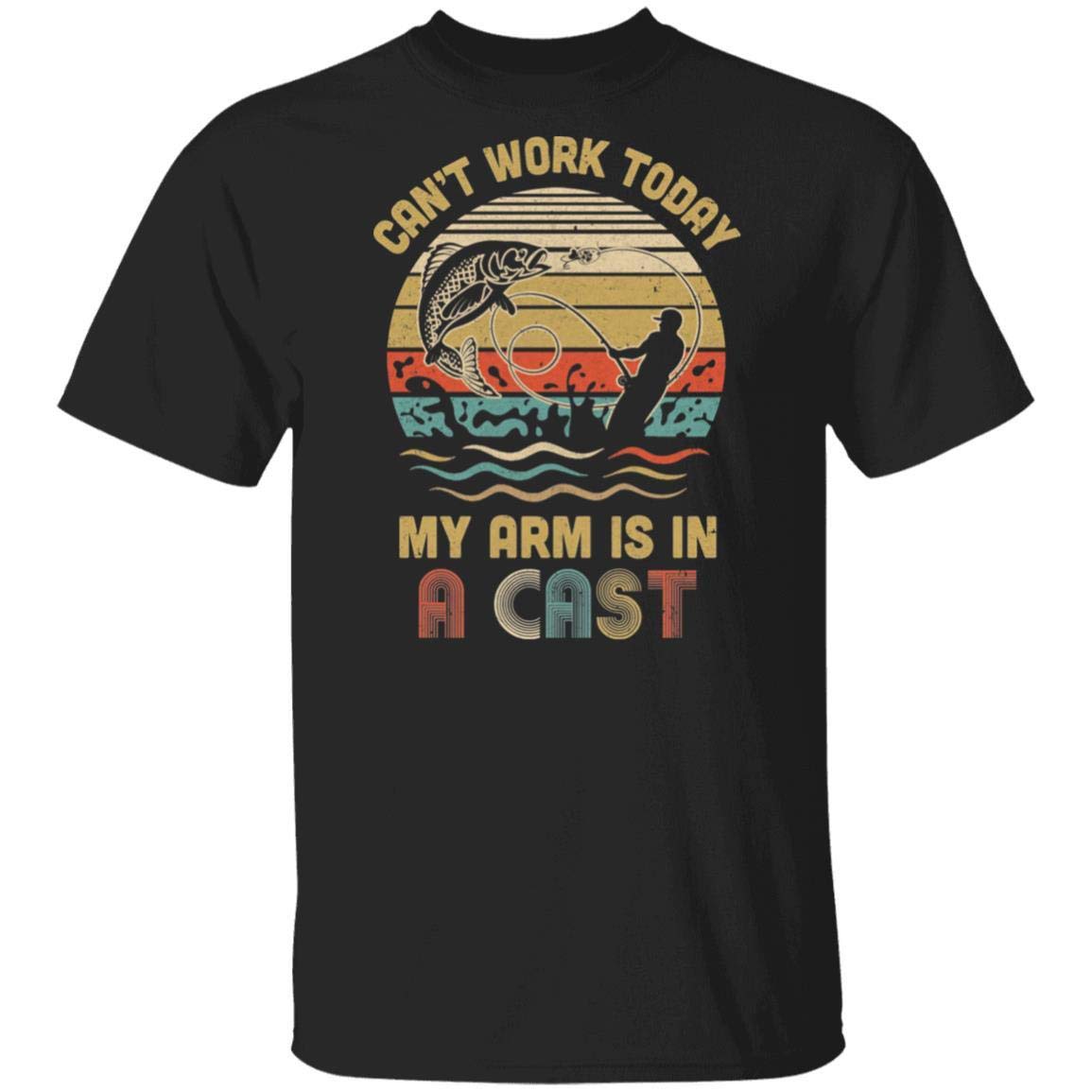 Vintage Fishing T-Shirt - 'Can't Work Today My Arm is in A Cast' Funny Short Sleeve Tee for Anglers & Outdoor Enthusiasts - Perfect for Fishing Trips, Casual Wear & Gifts