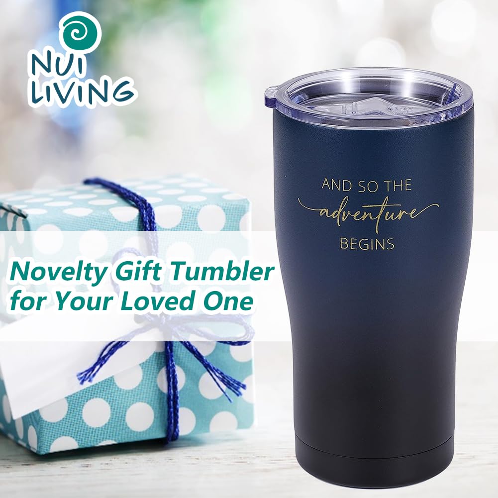 Adventure Begins Tumbler - Vacuum Insulated Stainless Steel Travel Mug with Straw for Graduation, New Job Gifts (Midnight) - Perfect for Coffee, Tea & Cold Drinks on the Go