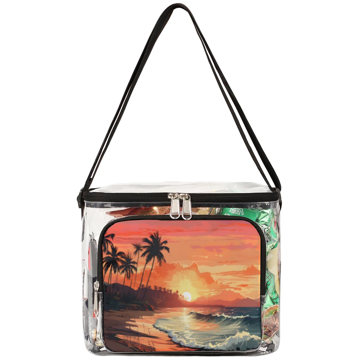 GzLeyigou Clear Transparent Beach Tote Bag with Handles - Waterproof Coconut Palm Print Shoulder Bag for Women, Outdoor Travel, Picnic, Concerts & Sports Events - Stadium Approved Lunch Bag for Summer Vacation, Pool Party & Beach Day