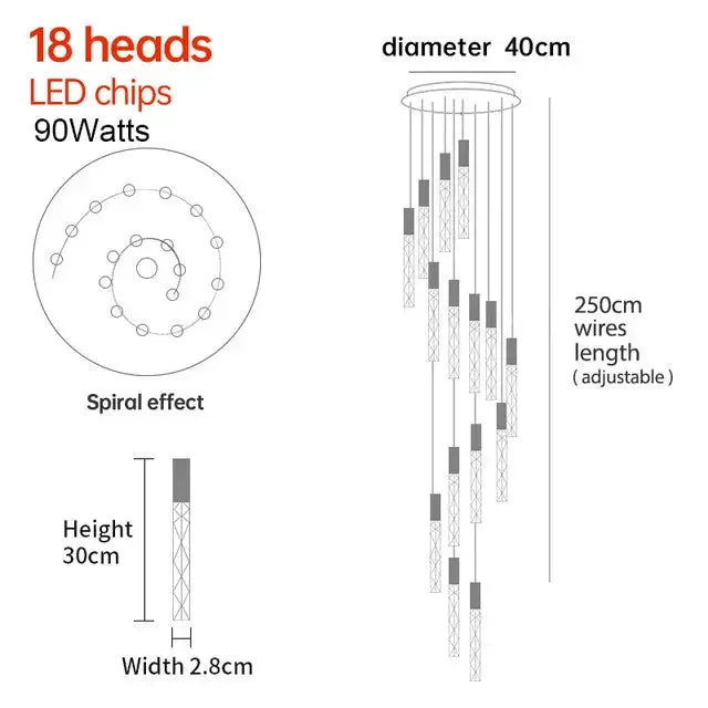 Modern Hanging Light Fixture for Stairwell, Staircase, Hallway - Elegant Ceiling Pendant Lighting for Home & Office Decor
