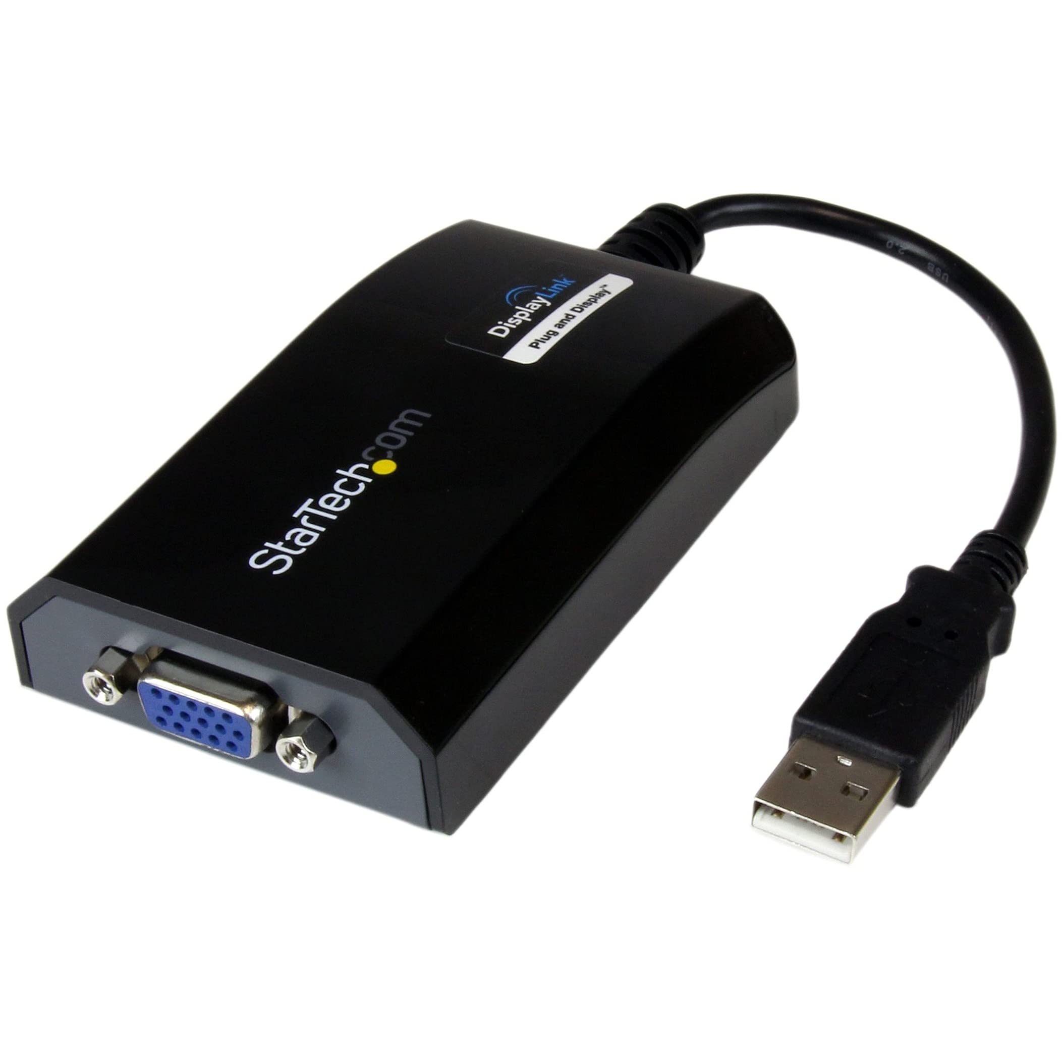StarTech.com USB to VGA Adapter - 1920x1200 Resolution External Video Card - Dual Monitor Support for Mac & Windows (Mirror/Extend Mode) - Ideal for Home Office, Gaming & Presentations (USB2VGAPRO2, Black)