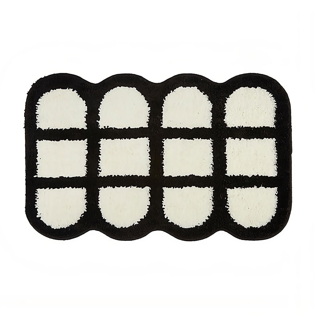 Waffle Lattice Black & White Tufted Rug - Soft Modern Geometric Area Rug for Living Room, Bedroom, or Office Decor