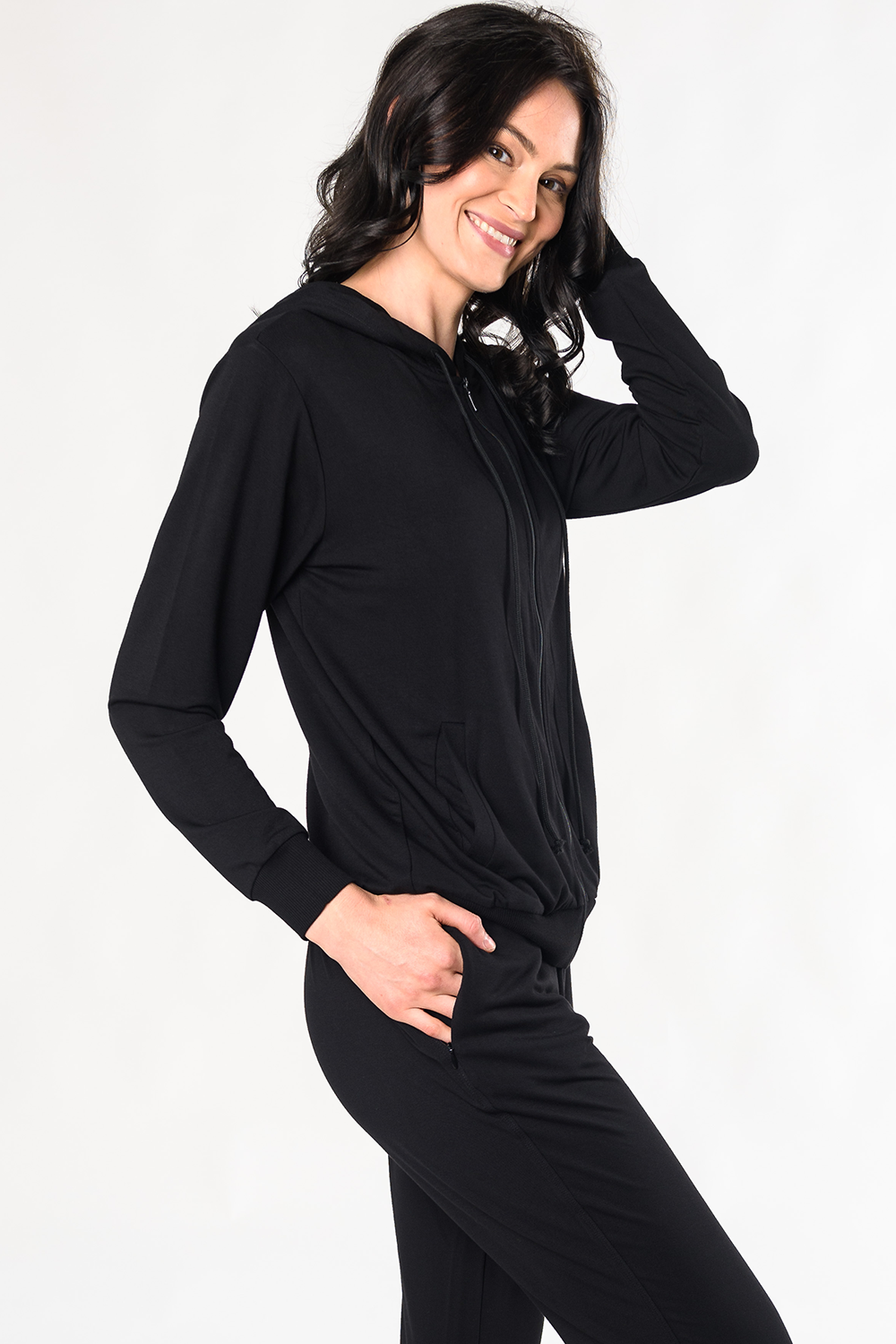 Ashley Bamboo Zipped Hoodie for Women - Soft & Eco-Friendly Black Pullover Jacket - Perfect for Casual Outfits, Yoga & Lounge Wear