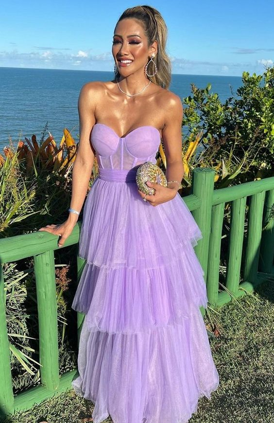 Lavender A-Line Sweetheart Tulle Tiered Long Prom Dress 2188 | Elegant Formal Gown for Homecoming, Quinceañera & Evening Parties
