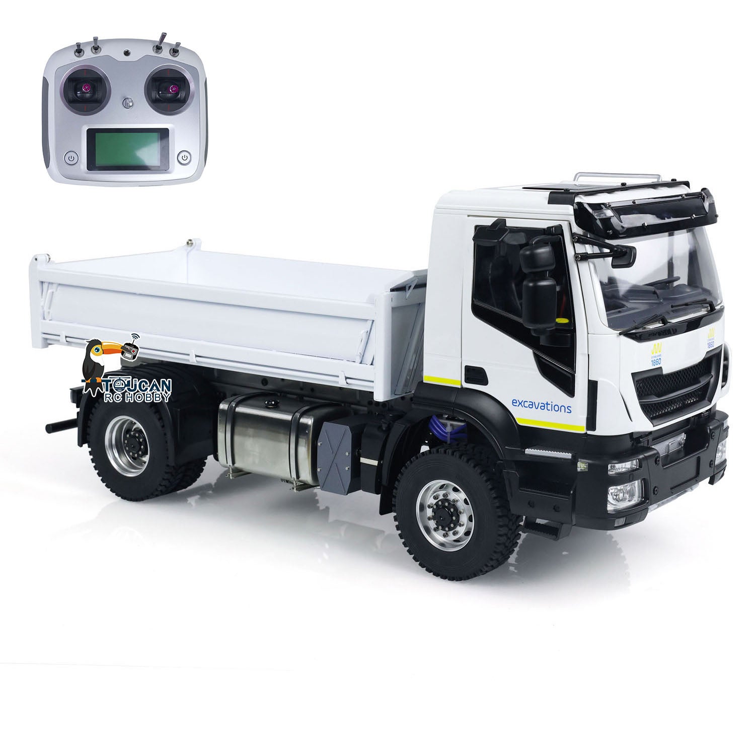 1/14 Scale 4x4 Metal RC Hydraulic Dumper Truck with Snow Blade - Remote Control Tipper Car with Realistic Sound, LED Lights, Pre-Assembled & Painted Body, ESC & Servo - Perfect for Construction Play, Snow Removal & Off-Road Adventure