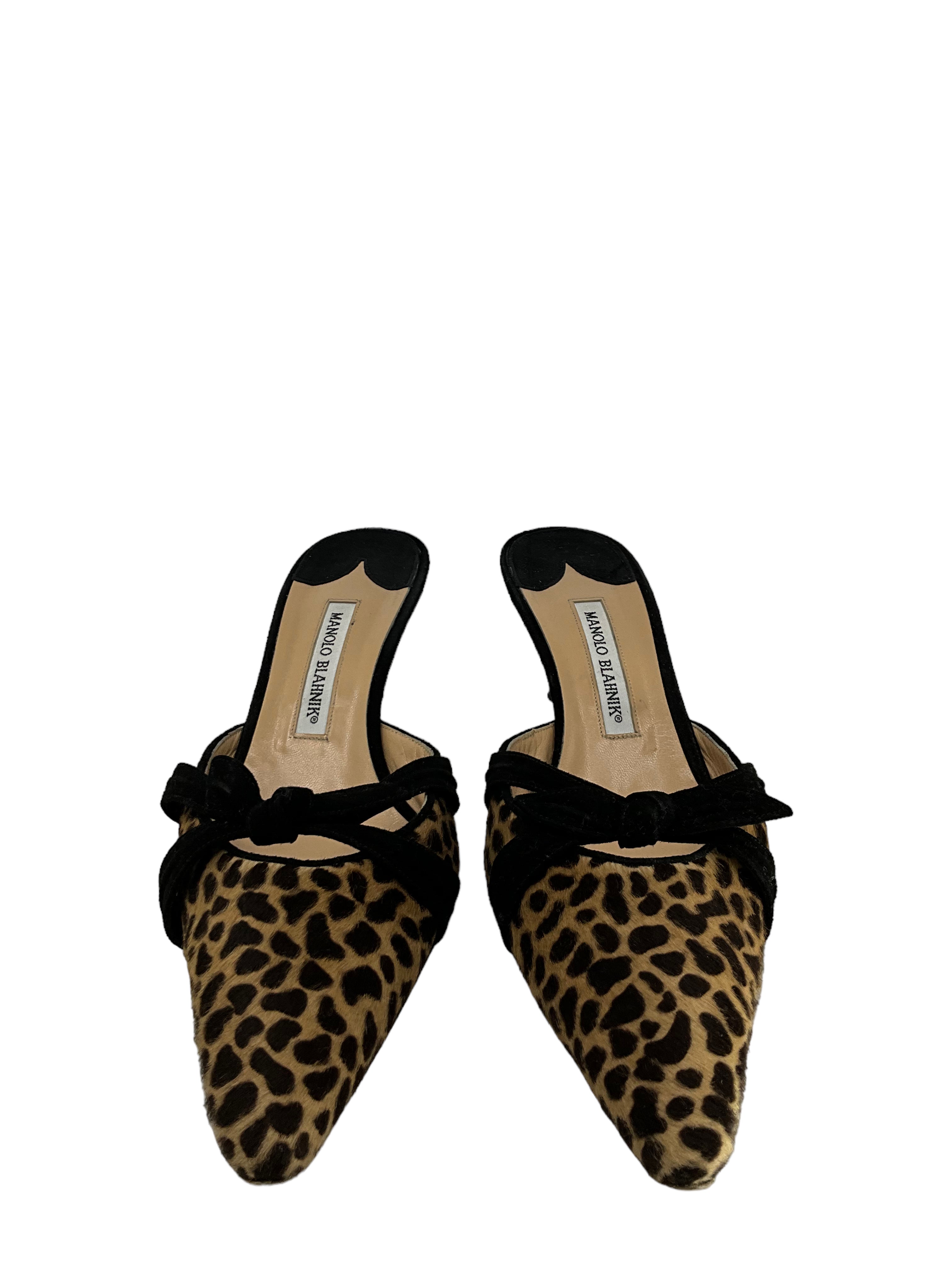 Manolo Blahnik Cheetah Print Ponyhair Mules - Women's Size 11 | Luxury Designer Slides for Casual & Evening Wear