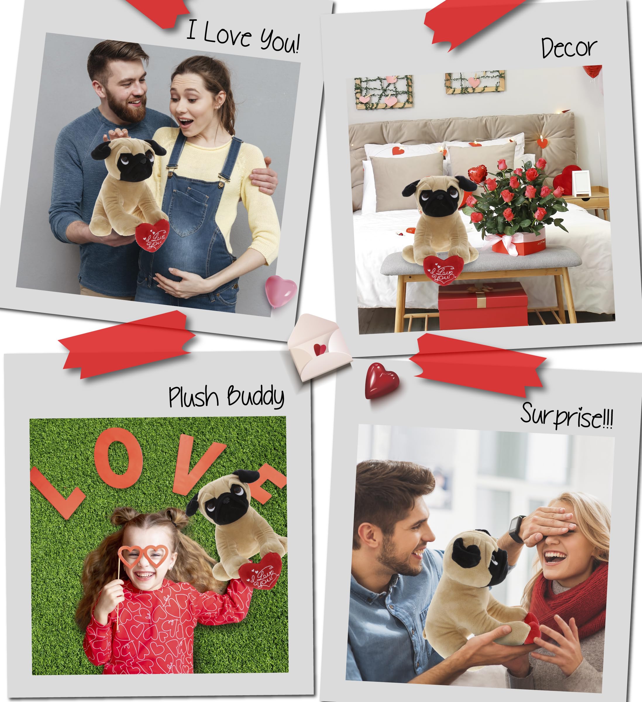 Personalized I Love You Plush Pug Dog Stuffed Animal - 10 Inch Valentine's Day Gift with Red Heart & Name Customization for Her/Him | Perfect for Anniversaries, Birthdays & Romantic Dates | Cute Home Decor & Surprise Gift Idea