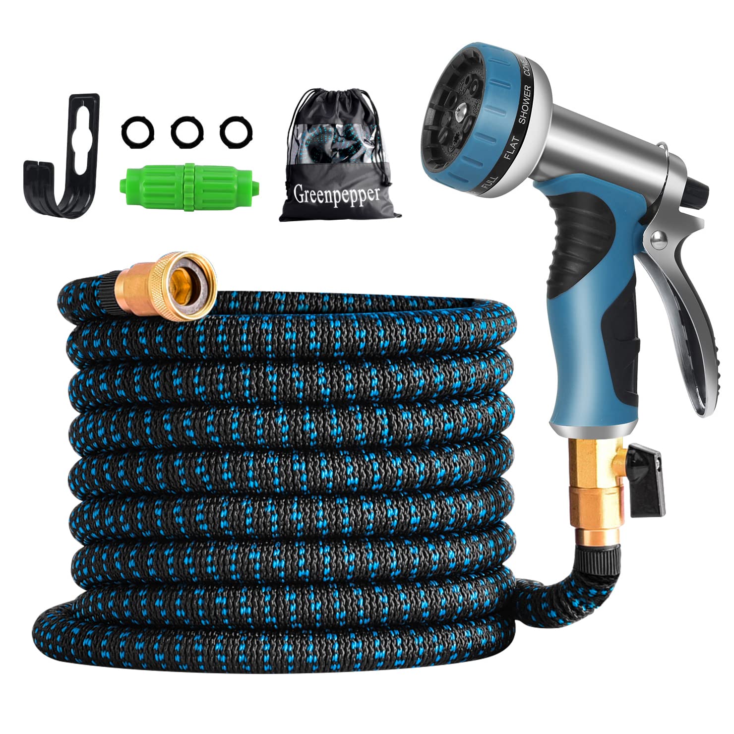 Greenpepper 50 FT Expandable Garden Hose - Lightweight Flexible Water Hose with 10 Function Spray Nozzle, Storage Bag & Leak-Proof Design | Perfect for Lawn Care, Car Washing & Outdoor Cleaning