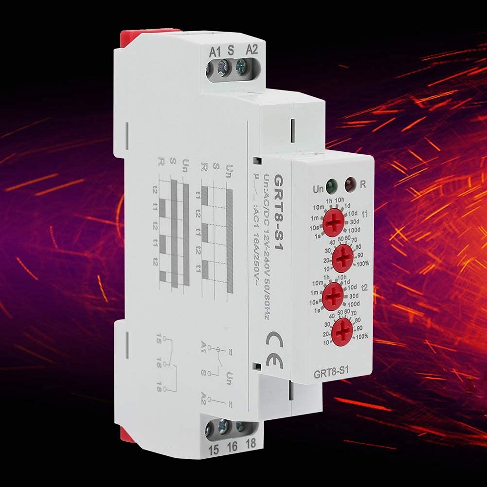 Jadeshay Delay Relay Timer - GRT8-S1 Mini Asymmetric Cycle ON/Off Repeat Timer Switch AC/DC 12-240V for Home Automation, Industrial Equipment, and DIY Electronics Projects