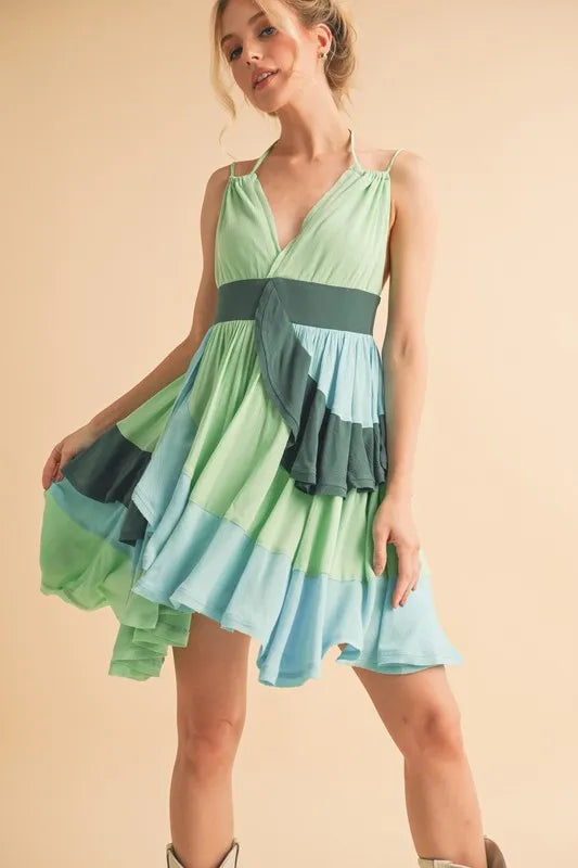 Stylish Green Ruffled Sleeveless Mini Dress for Women - Perfect for Beach Vacation, Summer Party & Resort Wear