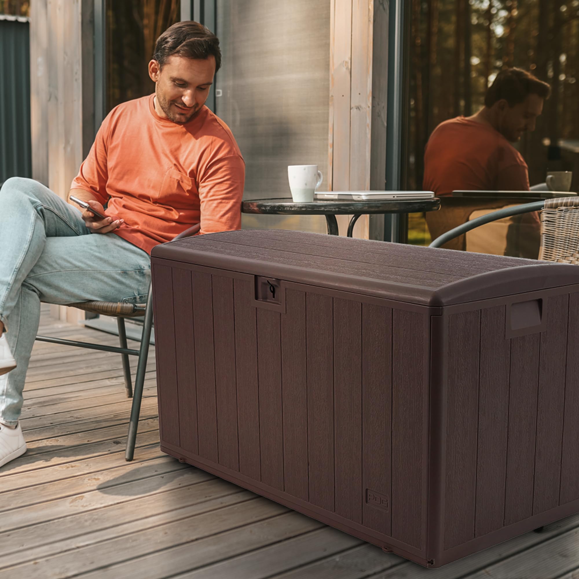 105 Gallon Outdoor Storage Deck Box with Standard Closure - Durable Plastic Deck Box for Patio, Garden & Backyard Organization - Java Brown Weather-Resistant Deck Storage Container