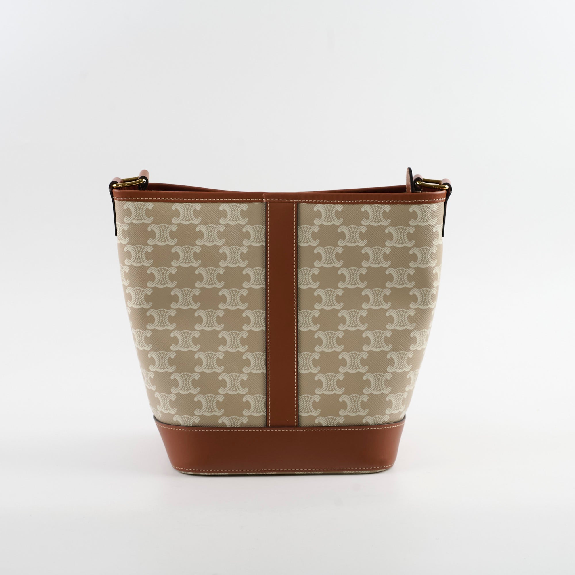 Celine Small Bucket Bag in Triomphe Canvas - Tan & White Crossbody Shoulder Bag for Women | Perfect for Work, Travel & Everyday Use