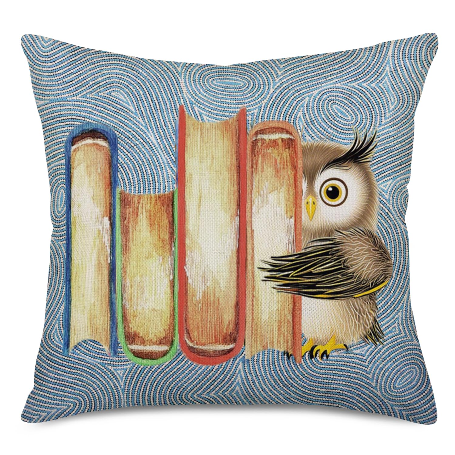 Fukeen Watercolor Animal Pillow Covers - 18x18 Inch Cotton Linen Square Cushion Covers with Owl Design for Kids Room, Farmhouse Decor, Reading Chair | Soft & Decorative Pillowcases for Nursery, Living Room & Bedroom