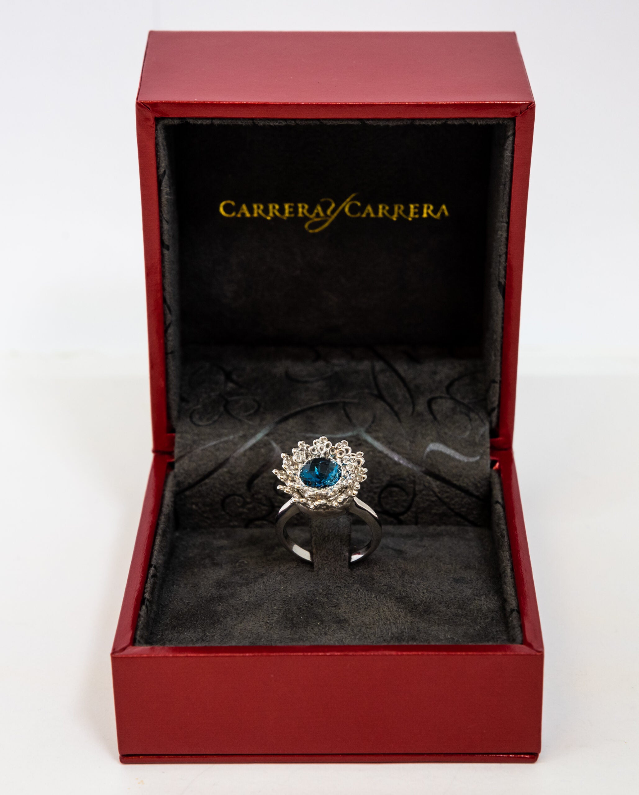 Carrera Y Carrera 18K White Gold & Blue Topaz Ring for Women - Elegant Statement Jewelry for Weddings, Anniversaries & Special Occasions