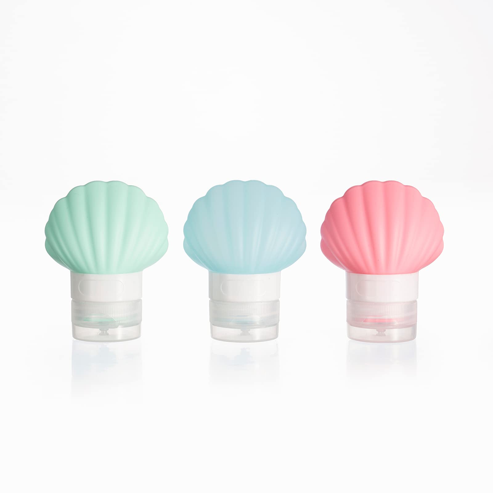 Leak Proof Squeezable Silicone Travel Bottles Set of 3 (1.35oz/40ml) - Reusable Refillable TSA Approved Toiletries Containers for Shampoo, Lotion & Cosmetics | Shell Shaped Eco-Friendly Design for Air Travel, Gym & Vacation Essentials