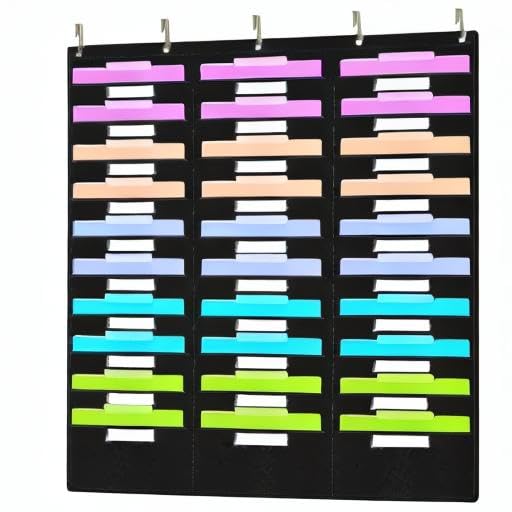 Eamay 30-Pocket Hanging File Organizer with 5 Over-The-Door Hangers - Wall Mount Document Letter Organizer for Office, Home, School & Classroom - Perfect for Bills, Papers & Planner Organization