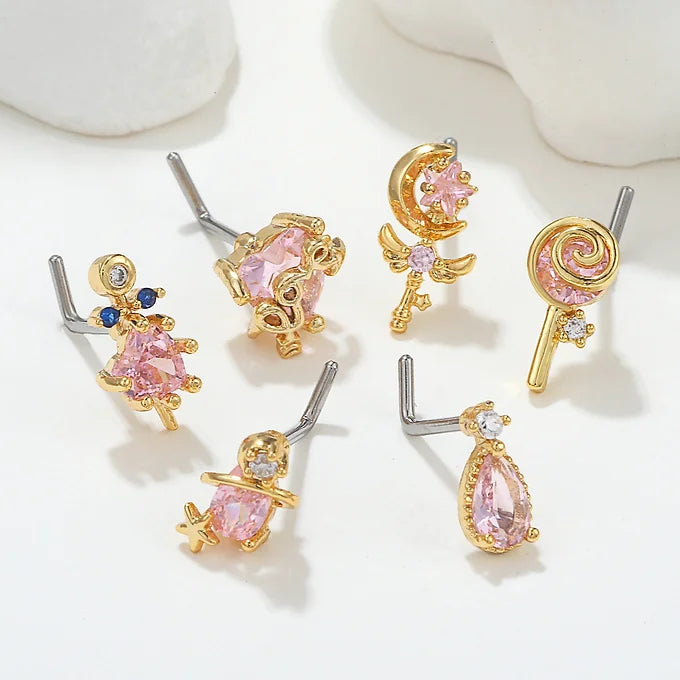 20G Surgical Steel Cute Lollipop L Bend Nostril Ring - Hypoallergenic Nose Piercing Jewelry for Women | Perfect for Everyday Wear, Parties & Special Occasions | BD045