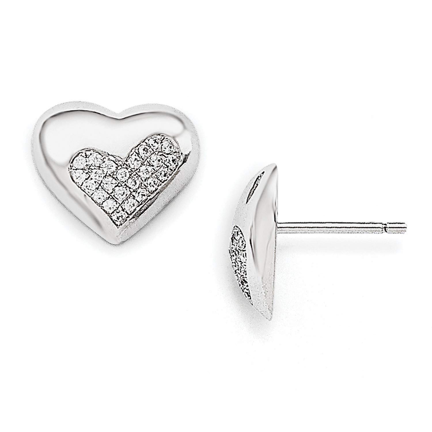 Sterling Silver CZ Brilliant Embers Heart Post Earrings 10x12mm - Elegant Jewelry for Women, Perfect for Valentine's Day, Anniversary & Special Occasions