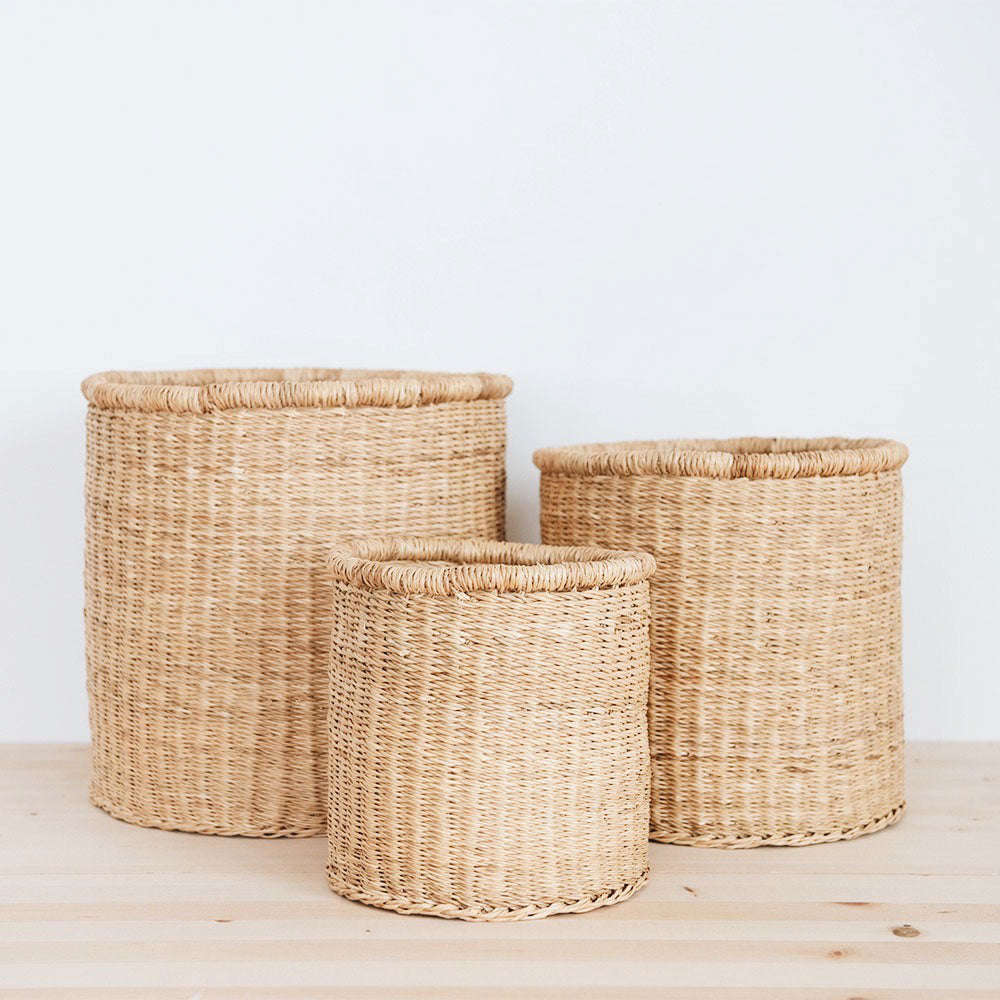 Madison Elephant Grass Basket Trio Set - Handwoven Natural Fiber Storage Baskets for Home Decor, Organizing, and Gift Giving - Perfect for Living Room, Bedroom, or Bathroom Storage