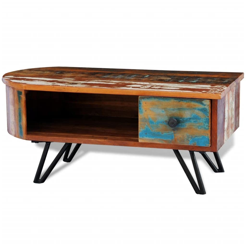 Rustic Reclaimed Wood Coffee Table with Sturdy Iron Pin Legs - Perfect for Living Room, Lounge, and Farmhouse Decor