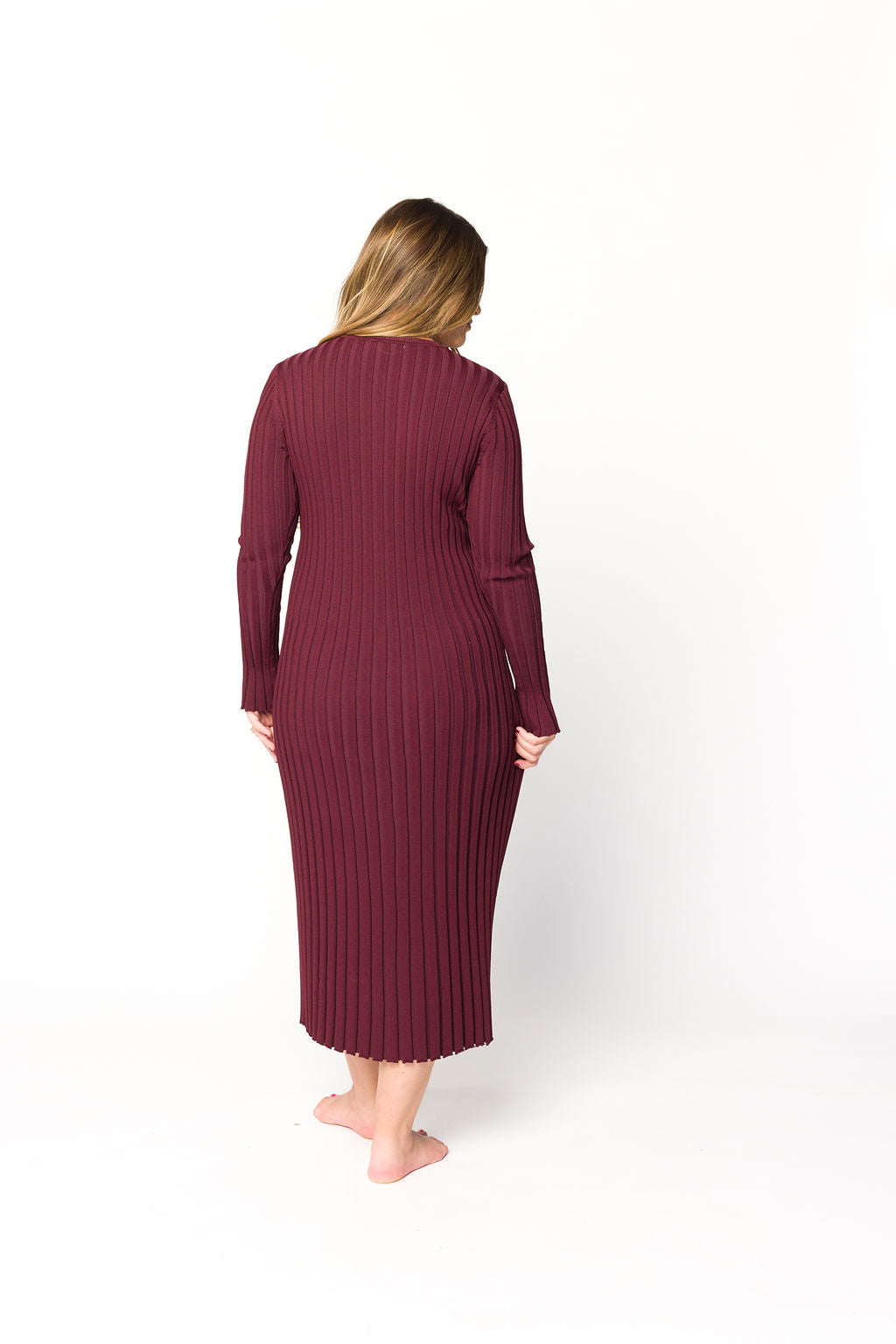 Colette Premium Long Sleeved Ribbed Knit Maxi Dress in Burgundy - Bump Friendly Maternity Dress for Pregnancy, Nursing & Postpartum - Perfect for Casual Wear, Office & Special Occasions