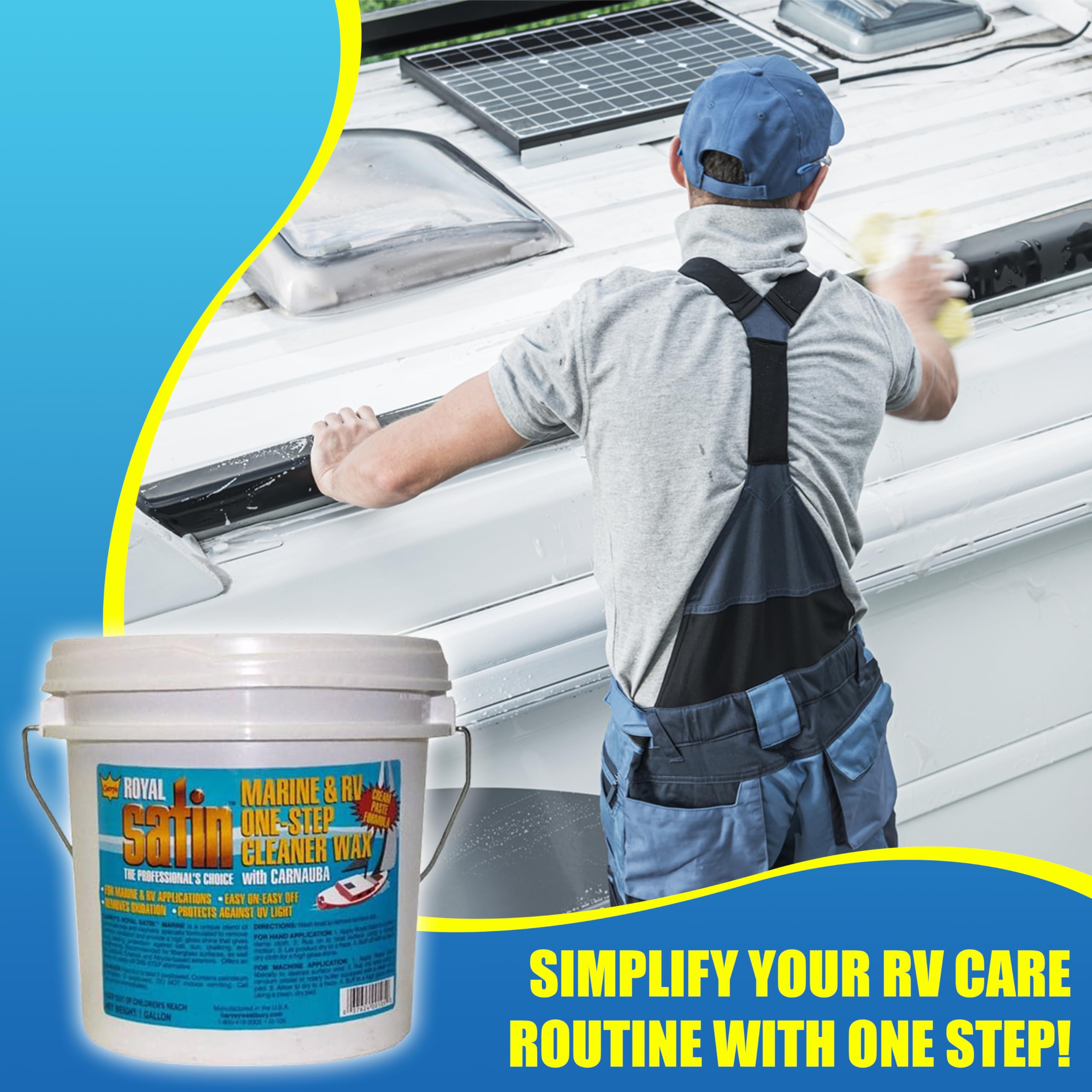 Garry's Royal Satin Marine & RV ONE STEP Cleaner Wax (1 Gallon) - Premium Boat & RV Polish for Shine & Protection - Ideal for Boats, RVs, Trailers & Fiberglass Surfaces