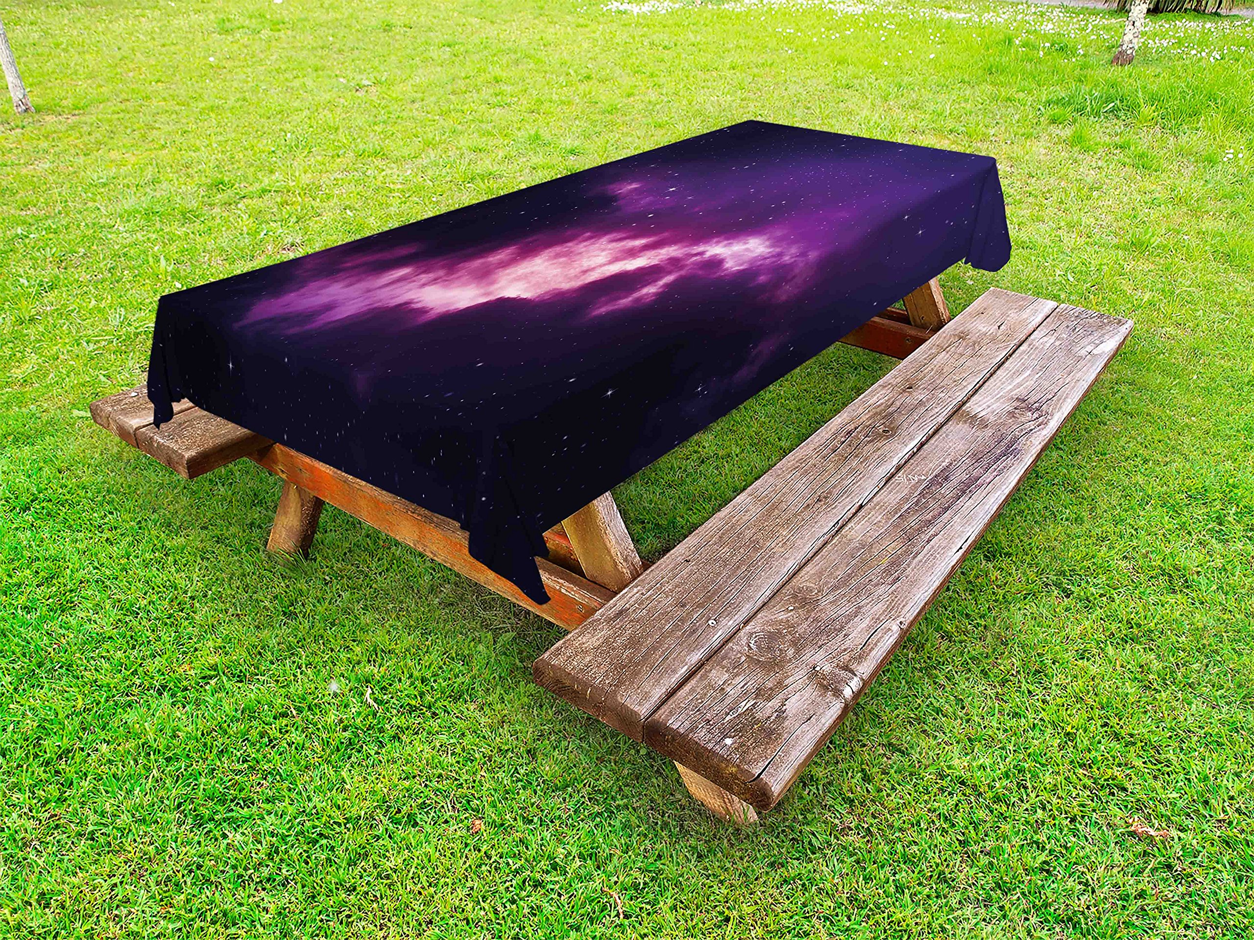 Ambesonne Outer Space Themed Waterproof Picnic Tablecloth - Stars, Comet & Constellation Design on Dark Night Sky - Washable & Durable 58