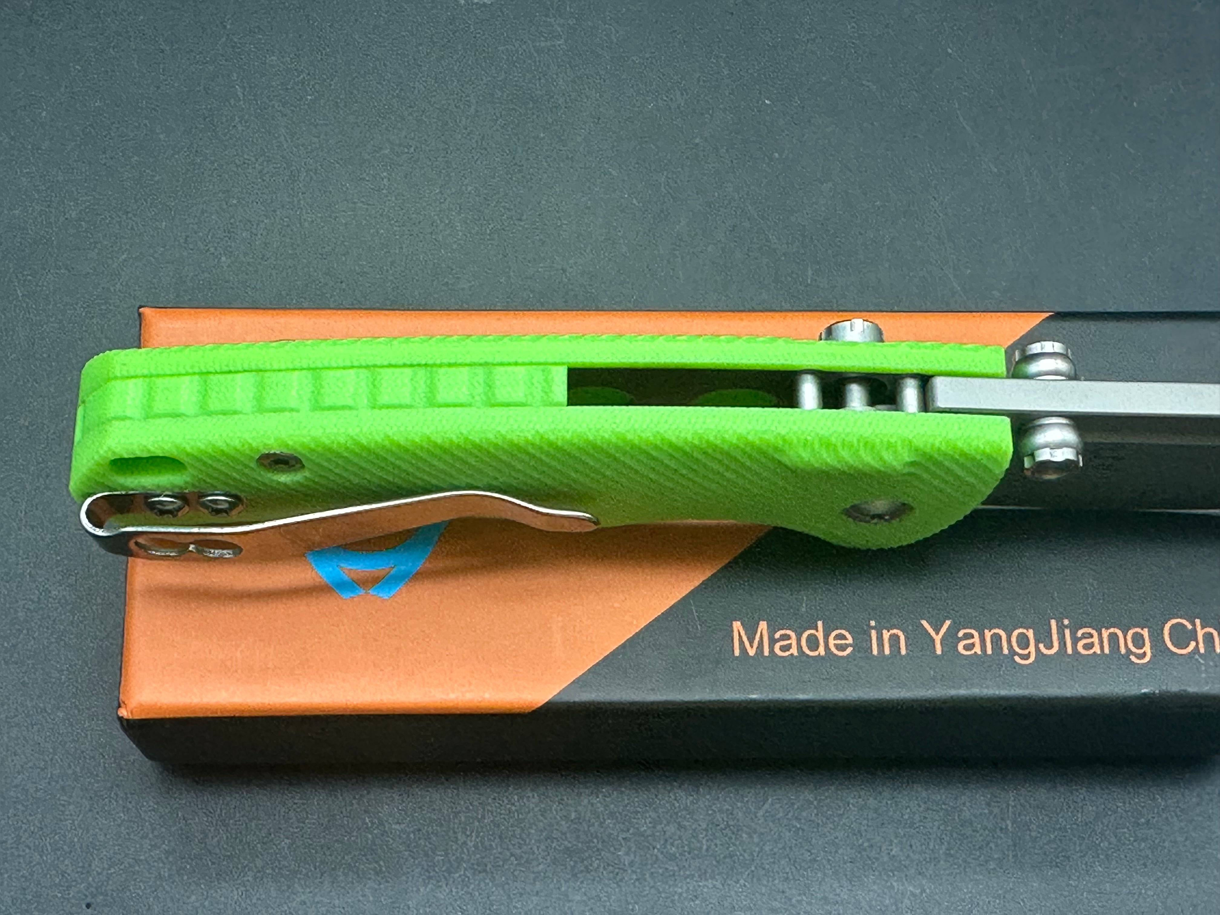 Sixleaf SL 16 Button Lock Pocket Knife - Fluorescent Green G10 Scales & D2 Steel Blade - EDC Folding Knife for Outdoor, Camping & Everyday Carry