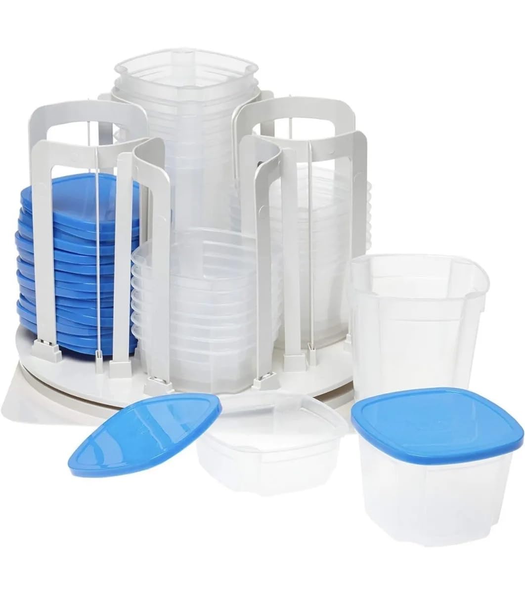 Smart Spin N Store 49-Piece Food Storage Set - BPA-Free Plastic Containers with Lids for Meal Prep, Leftovers & Pantry Organization - Perfect for Kitchen, Office & Dorm Use