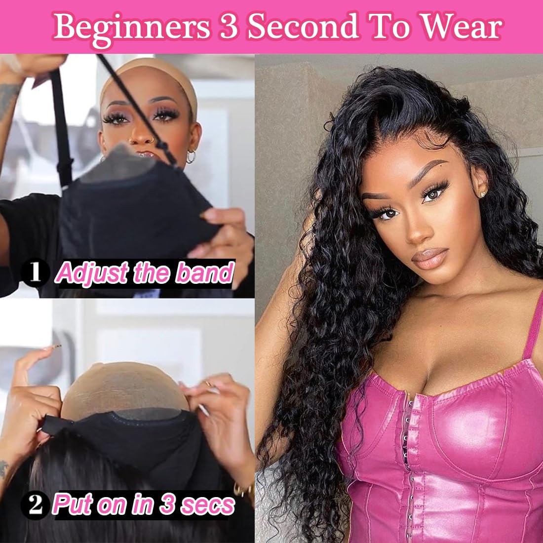 Natural Glueless Human Hair Wigs 26 Inch Water Wave Lace Front Wigs 180 Density 13x4 HD Lace Pre-Plucked No Glue Needed - Perfect for Daily Wear, Parties & Special Occasions