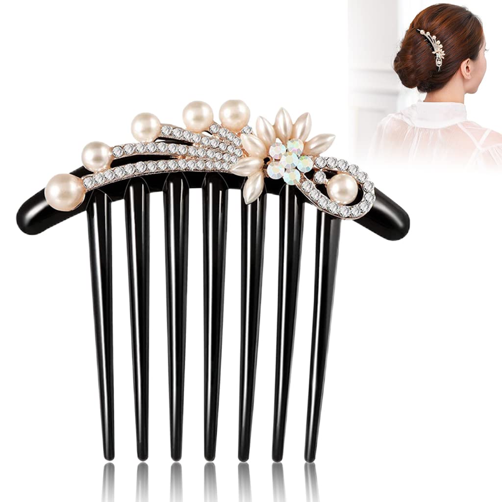 PALAY® Pearl Rhinestone Hair Comb Clip for Women - Elegant French Hair Stick for Buns, Updos & Ponytails - Perfect for Weddings, Parties & Everyday Styling