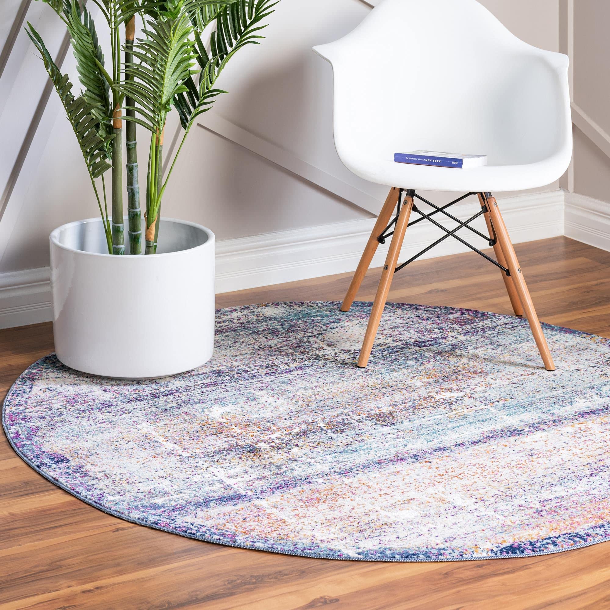 Malibu Collection 5 Ft Round Low-Pile Area Rug - Soft Multi-Color Kitchen & Dining Room Carpet | Perfect for Boho Home Decor, Living Room Accent & Bedroom Floor Mat