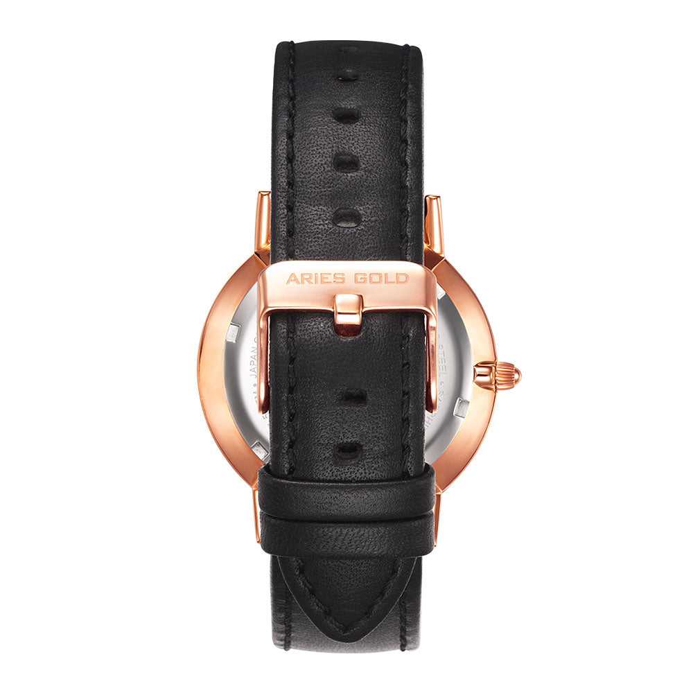ARIES GOLD Urban Santos Rose Gold Stainless Steel Men's Watch with Black Leather Strap - Luxury Dress Watch for Business, Formal Occasions & Everyday Wear