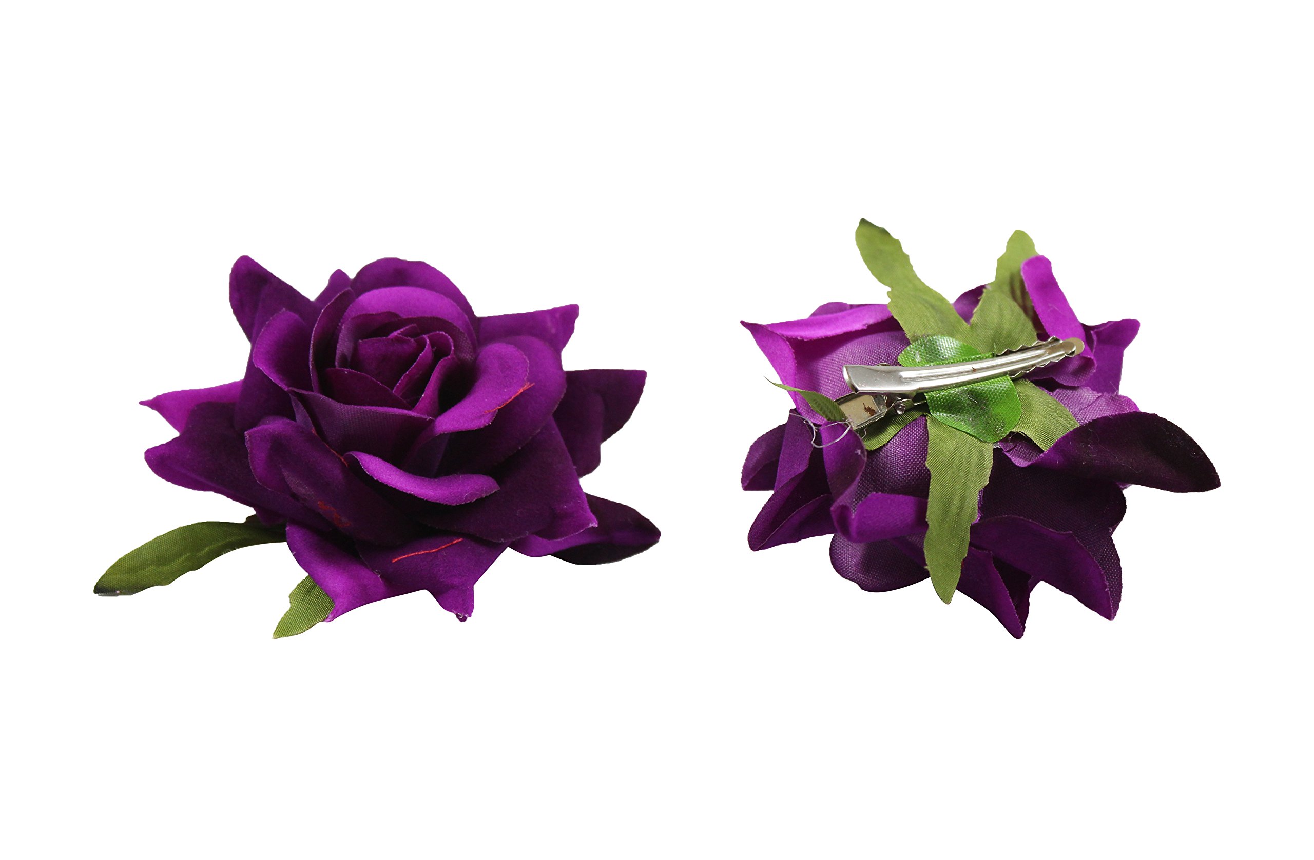 Homeoculture Rose Flower Hair Clips for Women - Violet Floral Hair Accessories for Girls, Bridal, Wedding, Party & Everyday Use