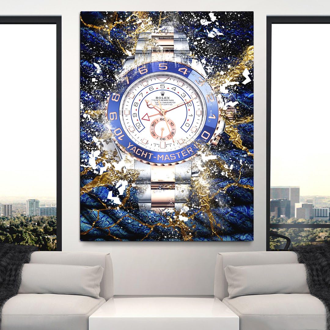 DEVICI Rolex Watch Canvas Yacht-Master Two-Tone Inspired Wall Art - Stretched Canvas Wall Decor for Men's Room, Office & Luxury Home Decor - Perfect for Watch Enthusiasts & Motivational Spaces