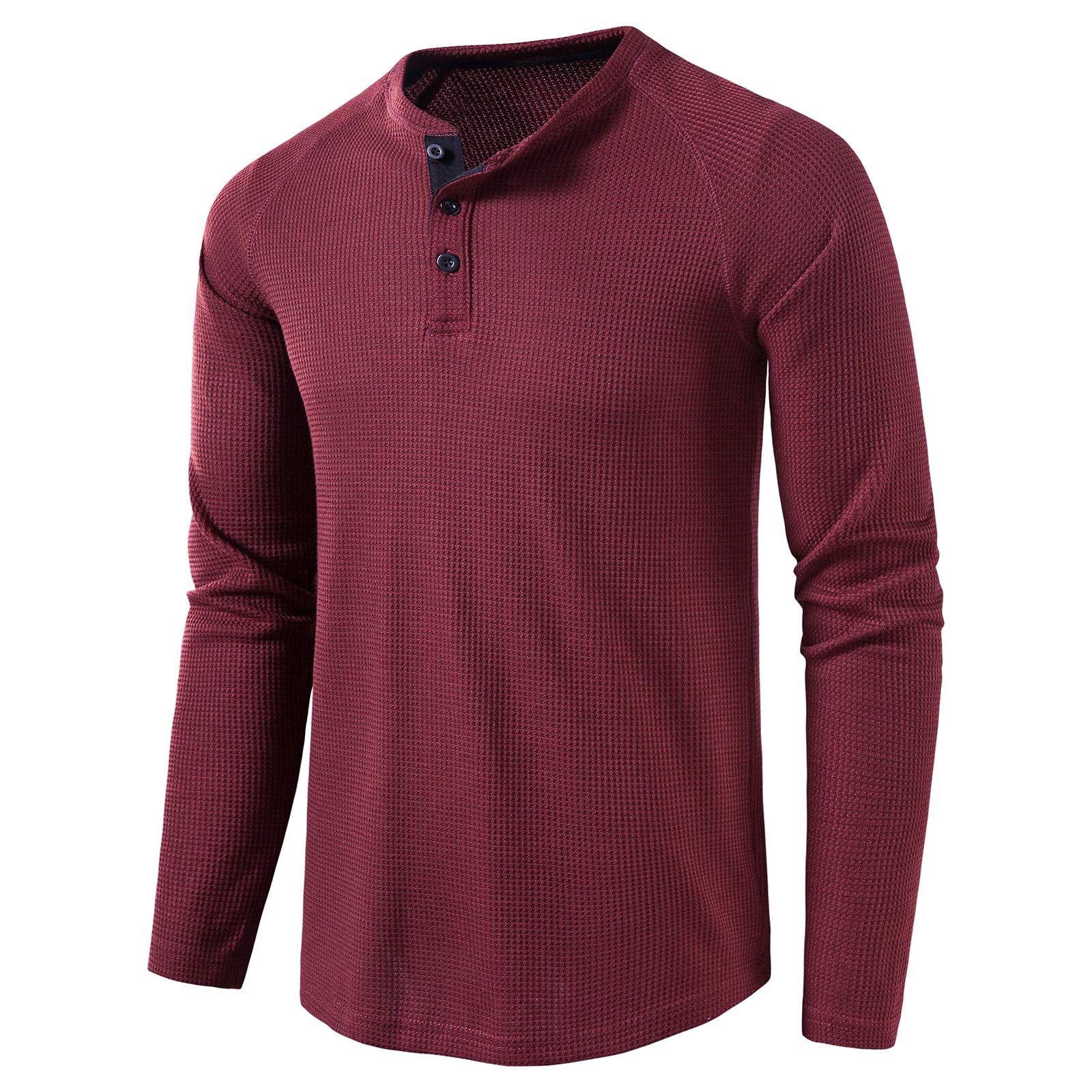 LOCALMODE Men's Casual Waffle Henley Long Sleeve T-Shirt - Soft Breathable Cotton Crew Neck Shirt for Everyday Wear, Work & Outdoor Activities
