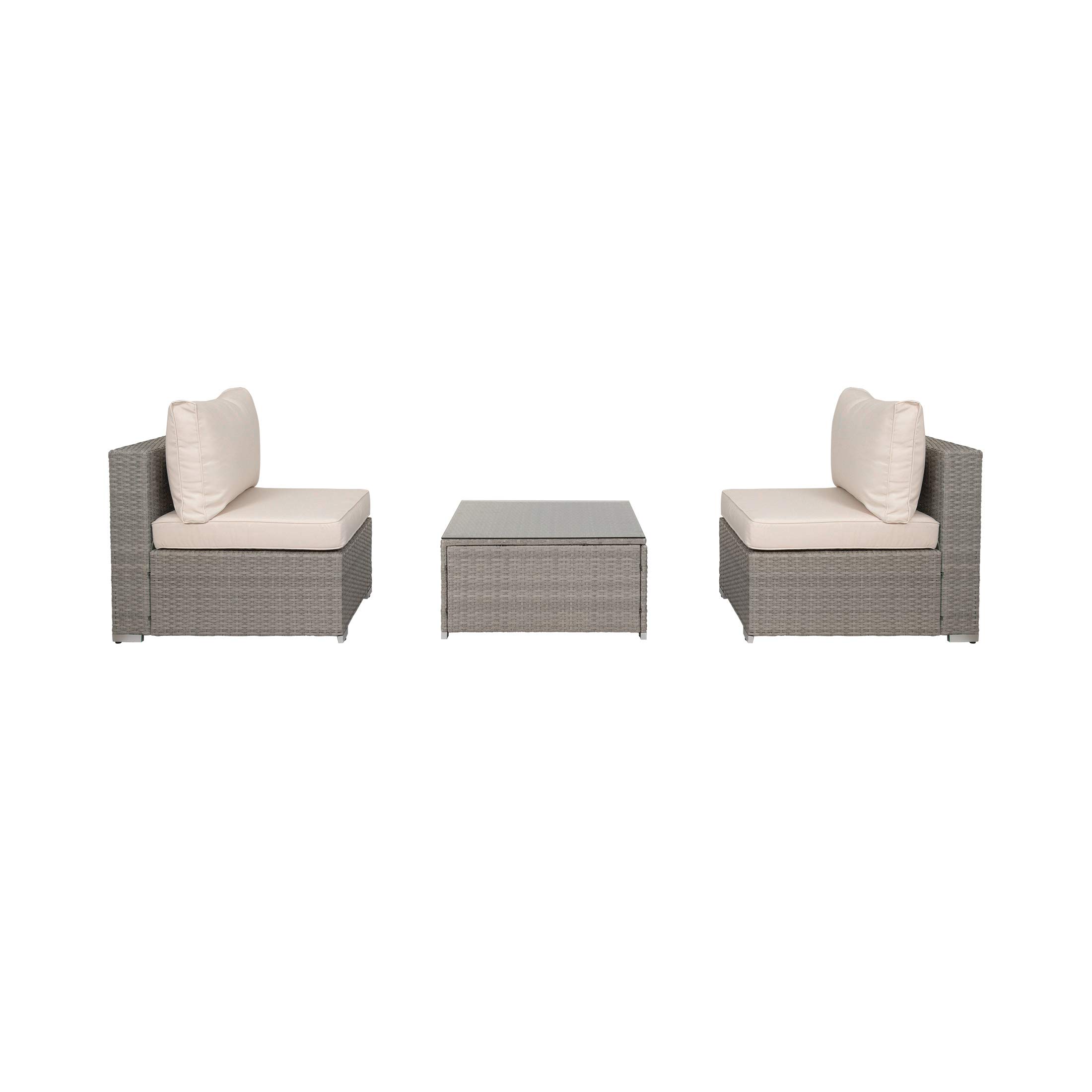 WestinTrends 3-Piece Outdoor Patio Furniture Set - Armless Sofa, Chairs & Coffee Table in Gray/Ivory - Perfect for Garden, Balcony, and Backyard Relaxation