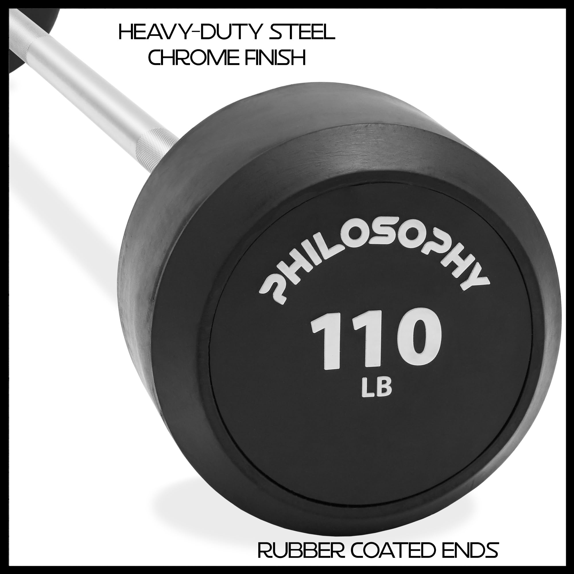 Philosophy Gym Rubber Fixed Barbell - Pre-Loaded Weight Straight Bar for Strength Training, Weightlifting & CrossFit | Perfect for Home Gym, Powerlifting & Functional Fitness Workouts