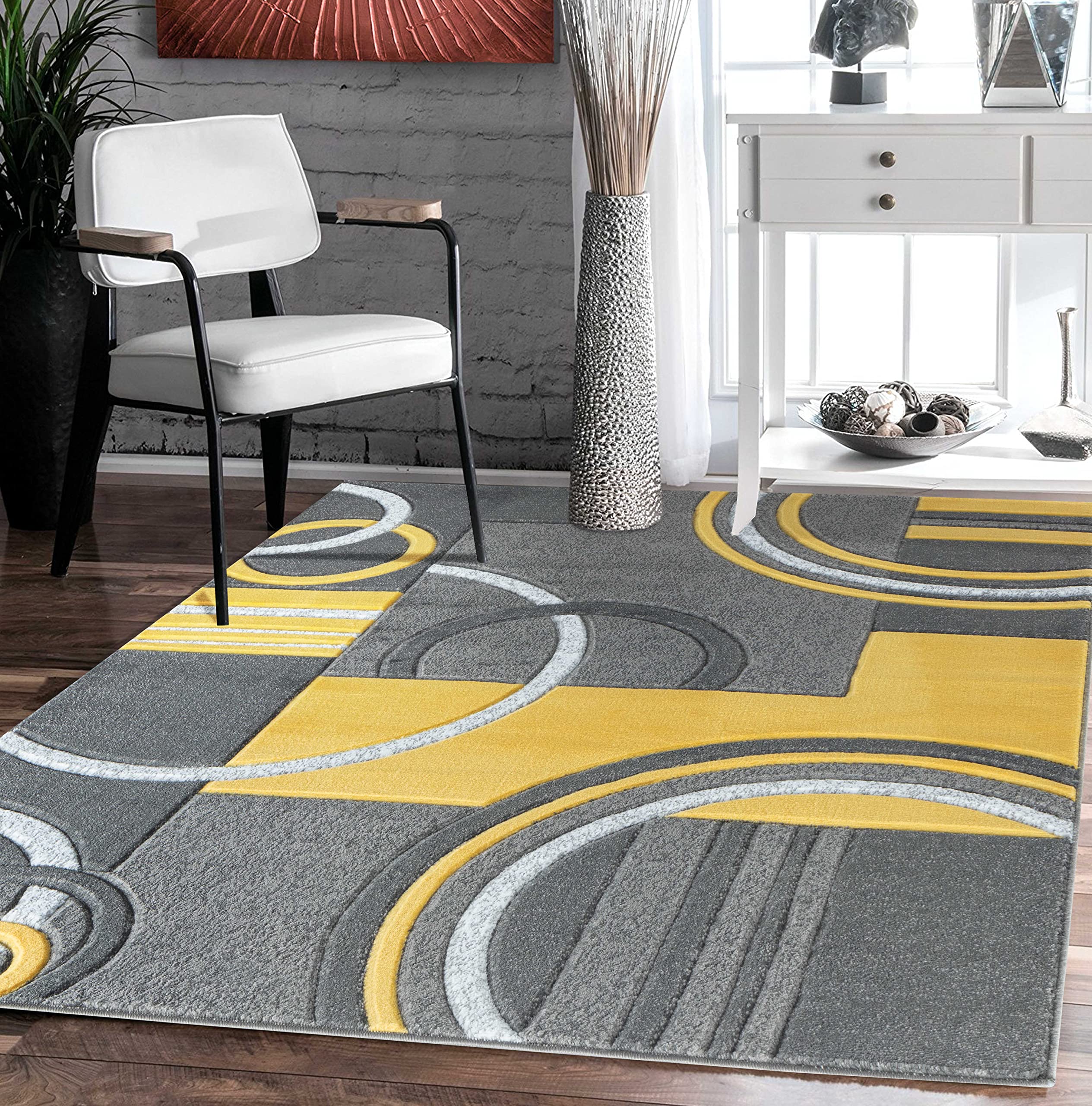 Premium Soft Hand Carved Modern Area Rug - 8x10 Fluffy Contemporary Floor Carpet for Living Room, Dining Room & Bedroom - Yellow (Indoor Home Decor, Cozy Comfort, Stylish Accent)