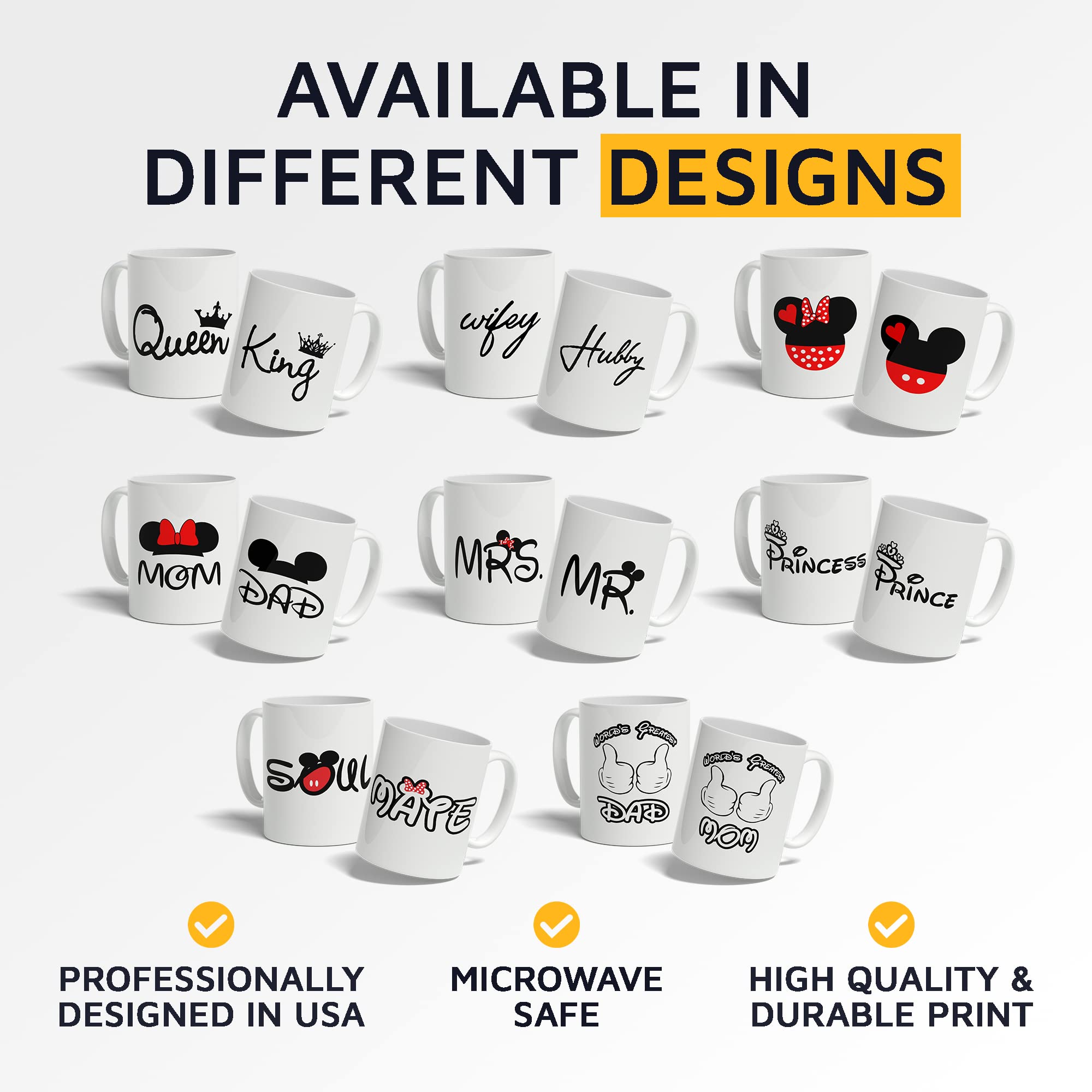 Funny King Queen Couples Mug Set - 11OZ Ceramic Coffee Cup for Boyfriend, Girlfriend, Husband & Wife - Perfect for Valentine's Day, Anniversary & Romantic Gifts - Cute Couple Mugs for Coffee, Tea & Hot Chocolate at Home