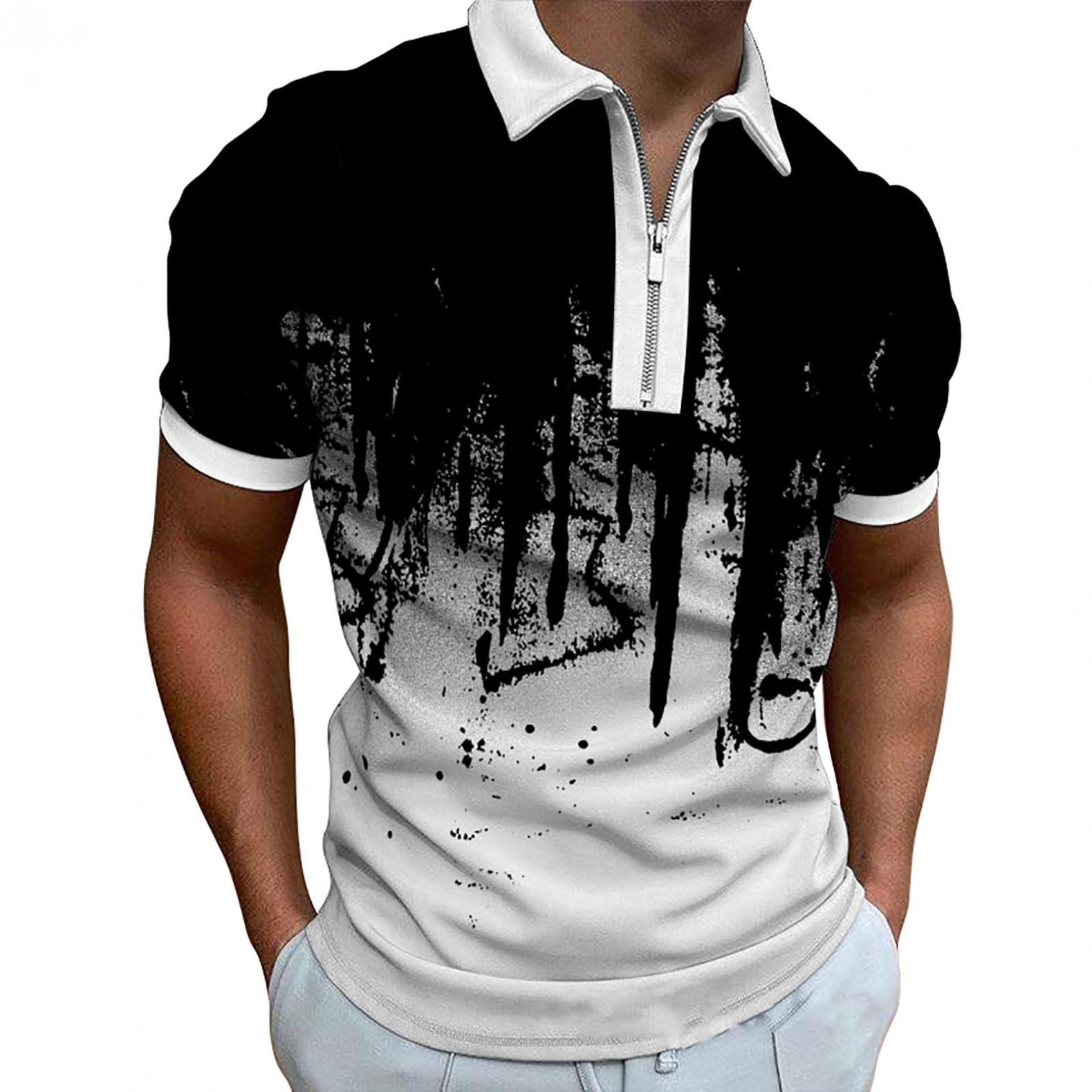 Men's Casual Short Sleeve Striped T-Shirt - Spring Summer Fashion Tee with Turn Down Collar & Two-Tone Design | Perfect for Outdoor Activities, Beach Wear & Everyday Casual Outfits
