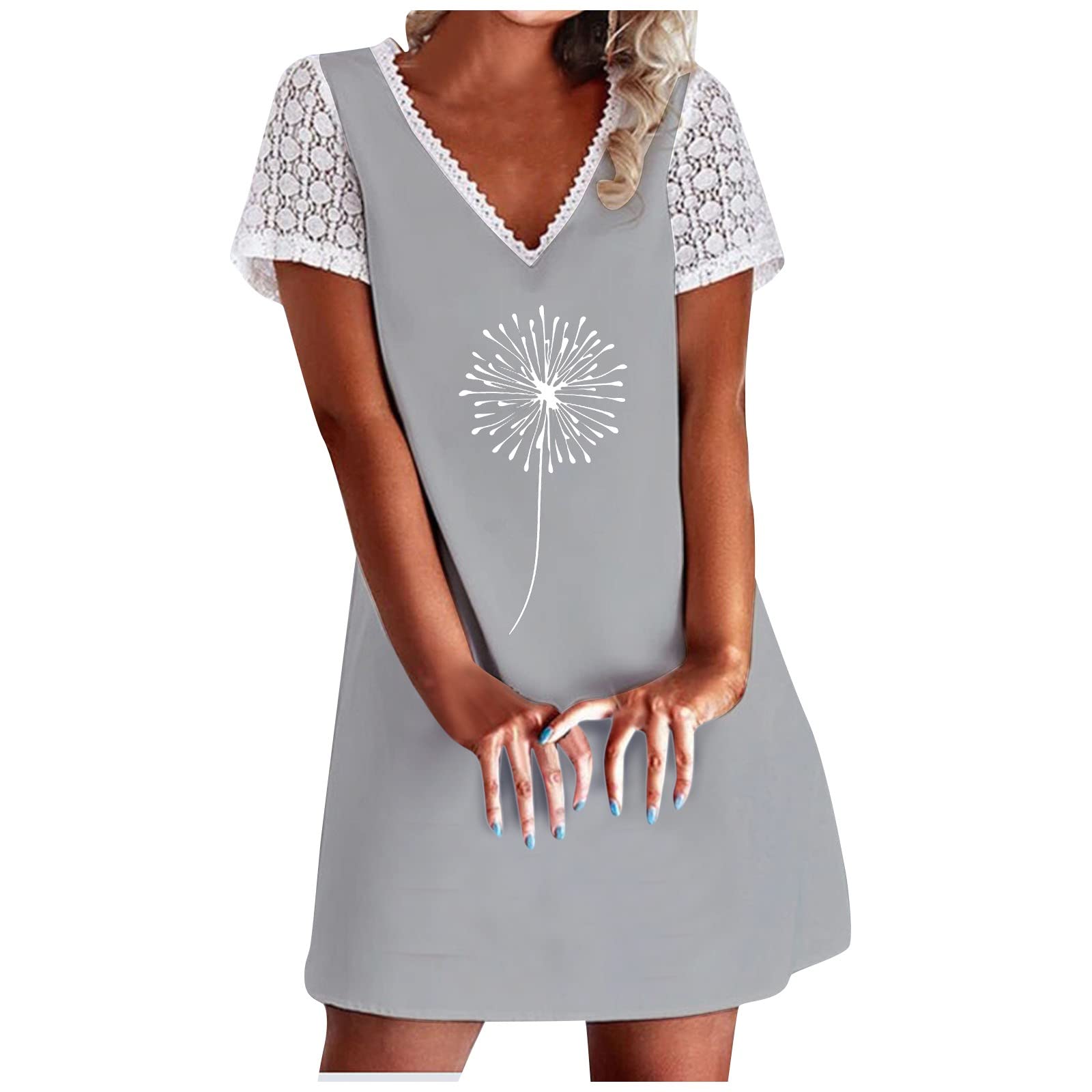 Elegant Women's Lace Short Sleeve V-Neck Dress - Summer Shift Dress with Lace Trim for Wedding Guest, Bridesmaid & Party Occasions | Perfect for Garden Weddings, Cocktail Parties & Special Events