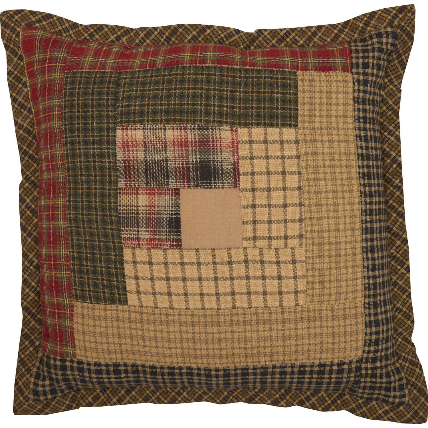 Rustic 12x12 Inch Green Patchwork Cotton Pillow Cover - Thanksgiving Home Decor for Bedroom, Living Room & Sofa - Cozy Farmhouse Style Throw Pillow