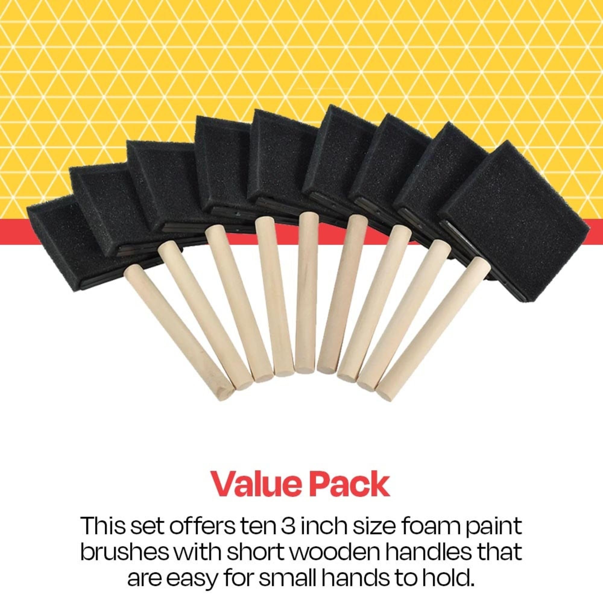 School Smart 3-Inch Wedge Foam Paint Brushes - Pack of 10 | Kids Art Supplies, Classroom Craft Activities & DIY Home Projects