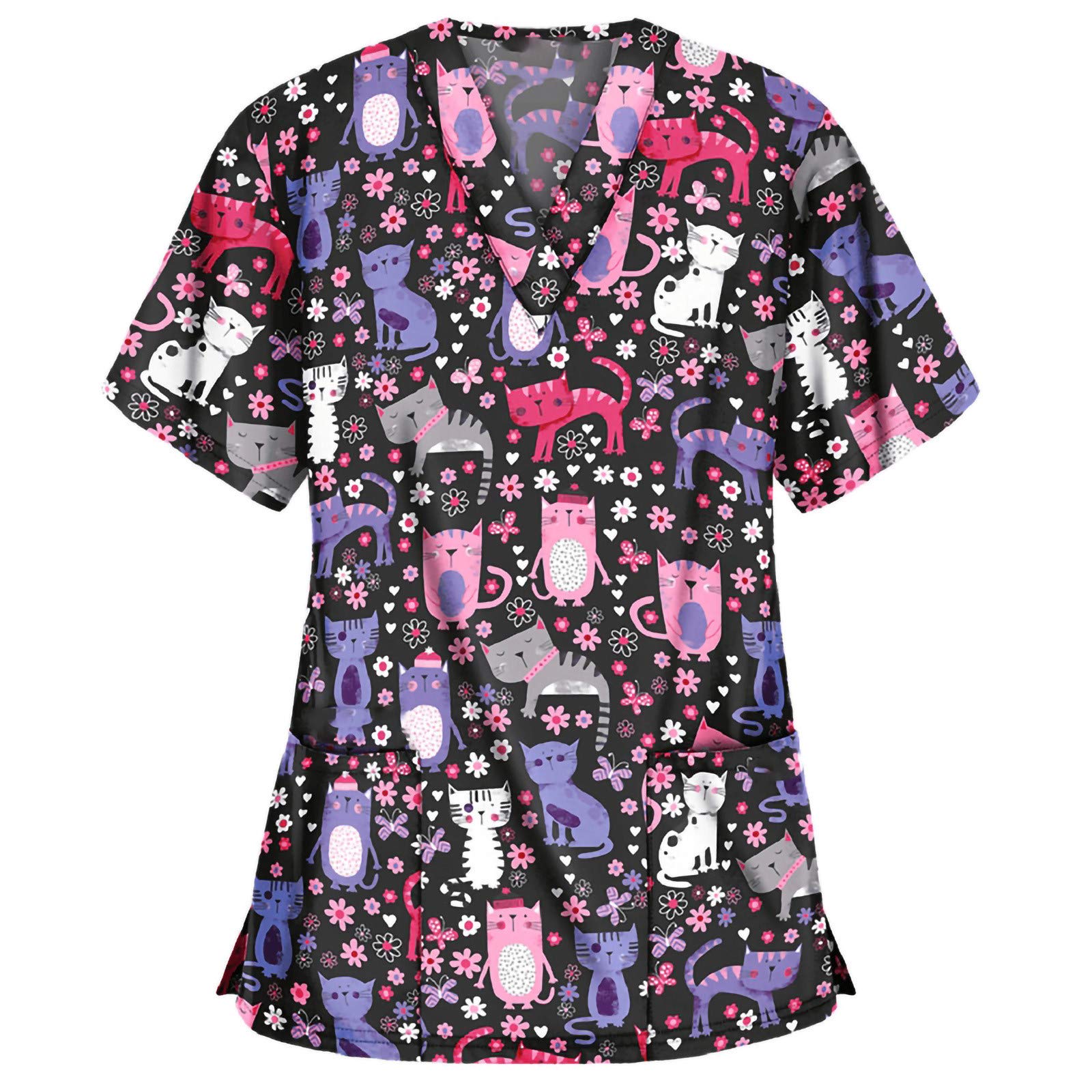 Aniywn Women's Short Sleeve V-Neck T-Shirts - Cute Cartoon Print Blouse for Work & Casual Wear - Comfortable Jersey Tops for Women