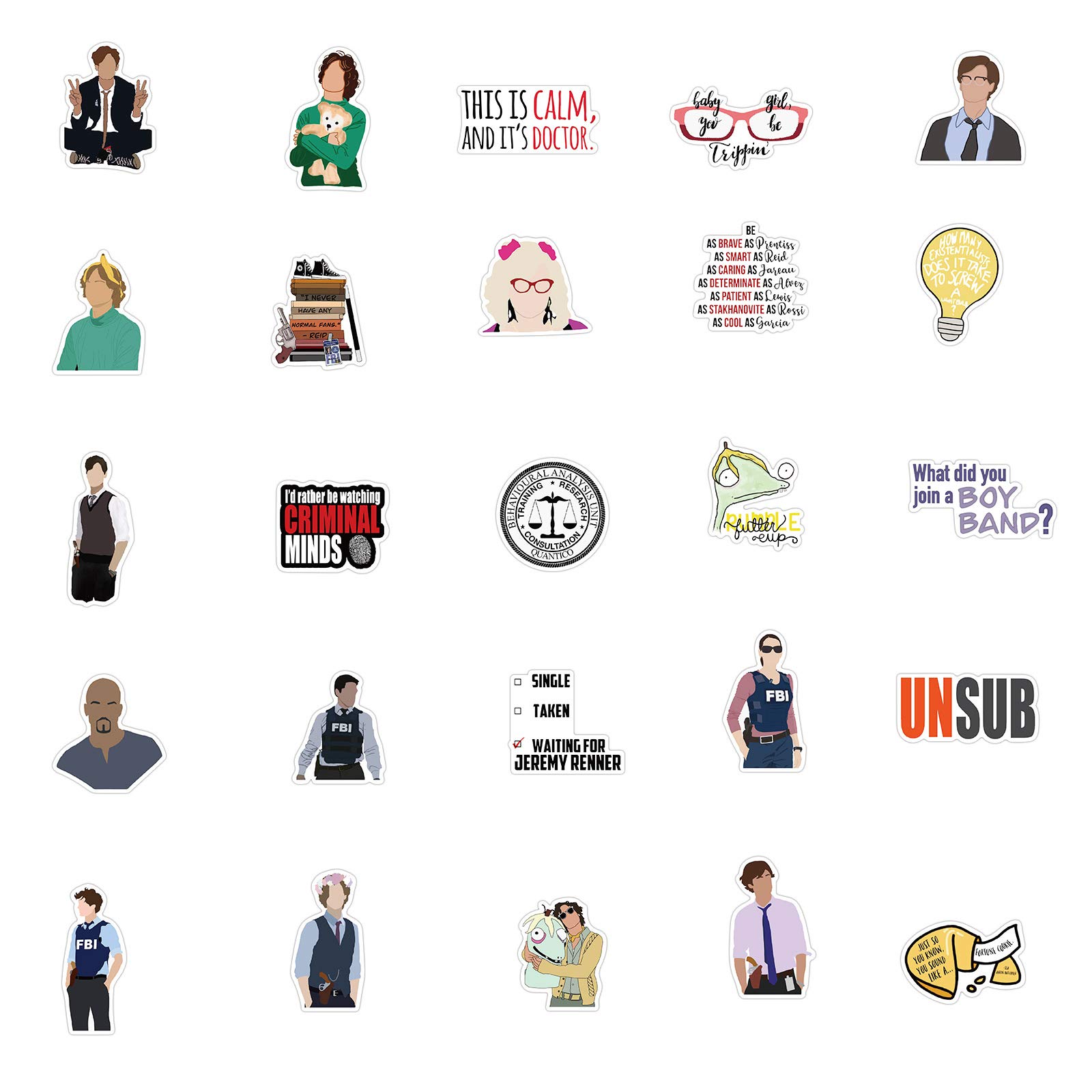 50 Pcs Criminal Minds Stickers - Waterproof, Aesthetic Vinyl Decals for Water Bottles, Laptops, Motorcycles & More | Trendy Stickers for Teens, Boys & Girls | Perfect for School, Travel, Music Instruments & Outdoor Gear